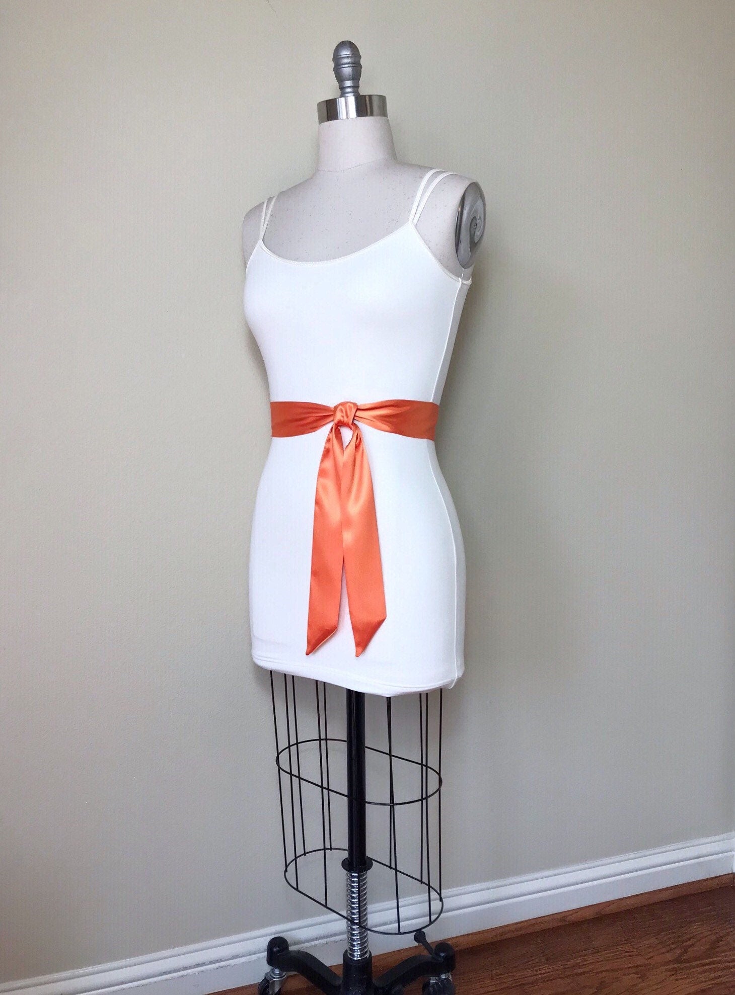 Narrow Light Orange Sash Belt, Light Orange Satin Sash, Narrow Orange Dress Sash, Orange Wedding Sash, Orange Satin Sash Belt, Satin Swank