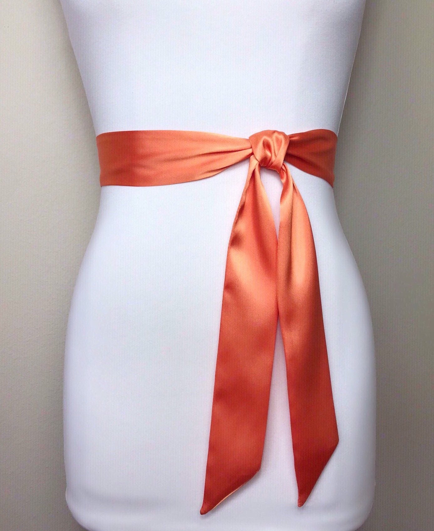 Narrow Light Orange Sash Belt, Light Orange Satin Sash, Narrow Orange Dress Sash, Orange Wedding Sash, Orange Satin Sash Belt, Satin Swank
