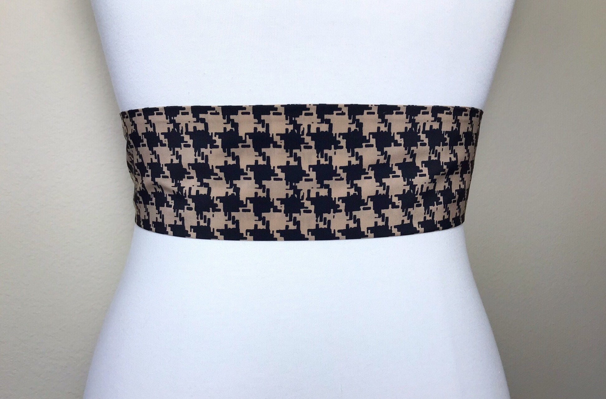 Black & Brown Houndstooth Sash Belt, Brown and Black Sash, Houndstooth Check Sash, Black Brown Dress Sash, Dogstooth Check Belt, Satin Swank