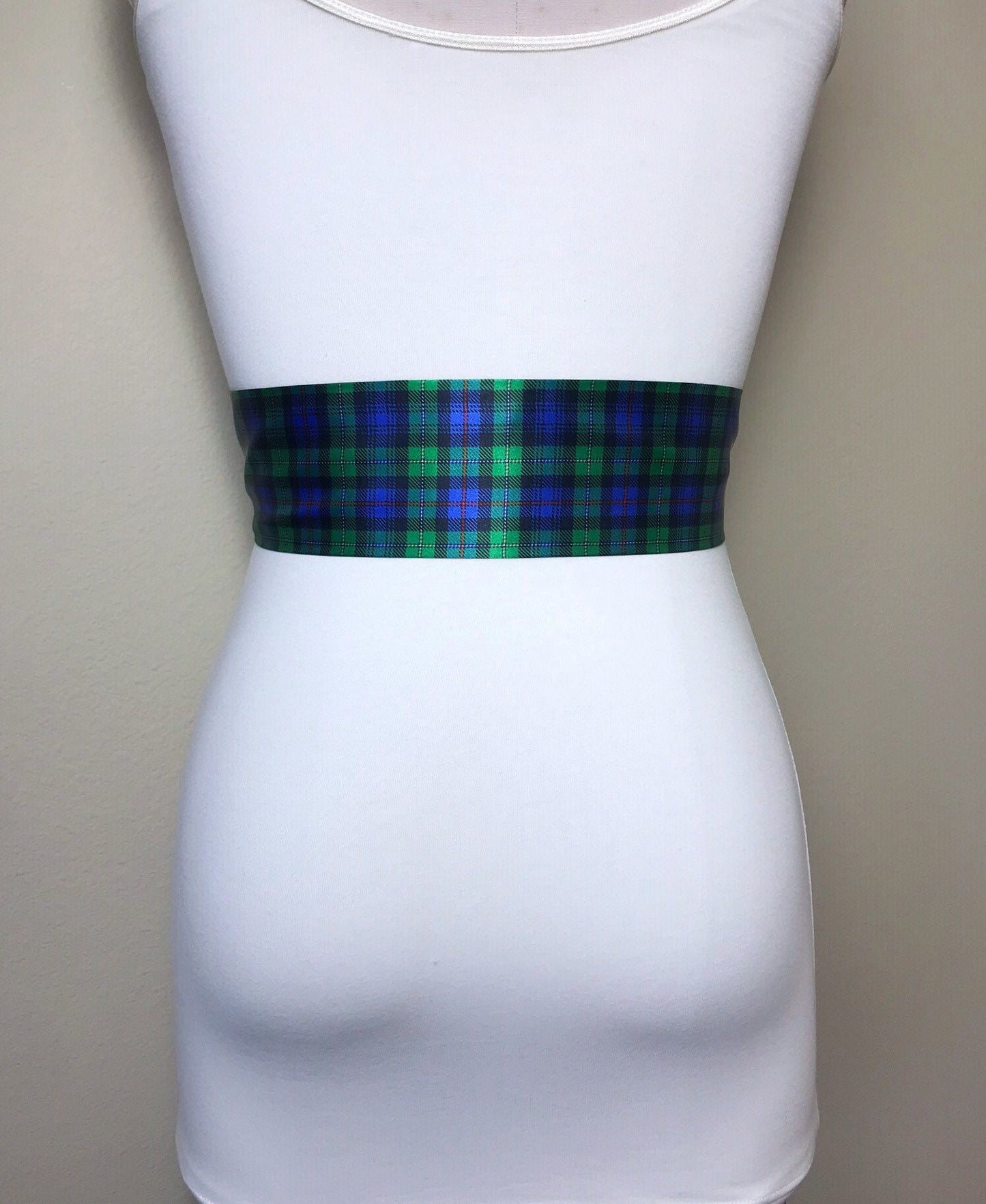 MacKenzie Tartan Sash, Scottish Tartan Belt, Green & Blue Plaid Sash Belt, Clan MacKenzie Tartan Accessories, Green Plaid Sash, Satin Swank