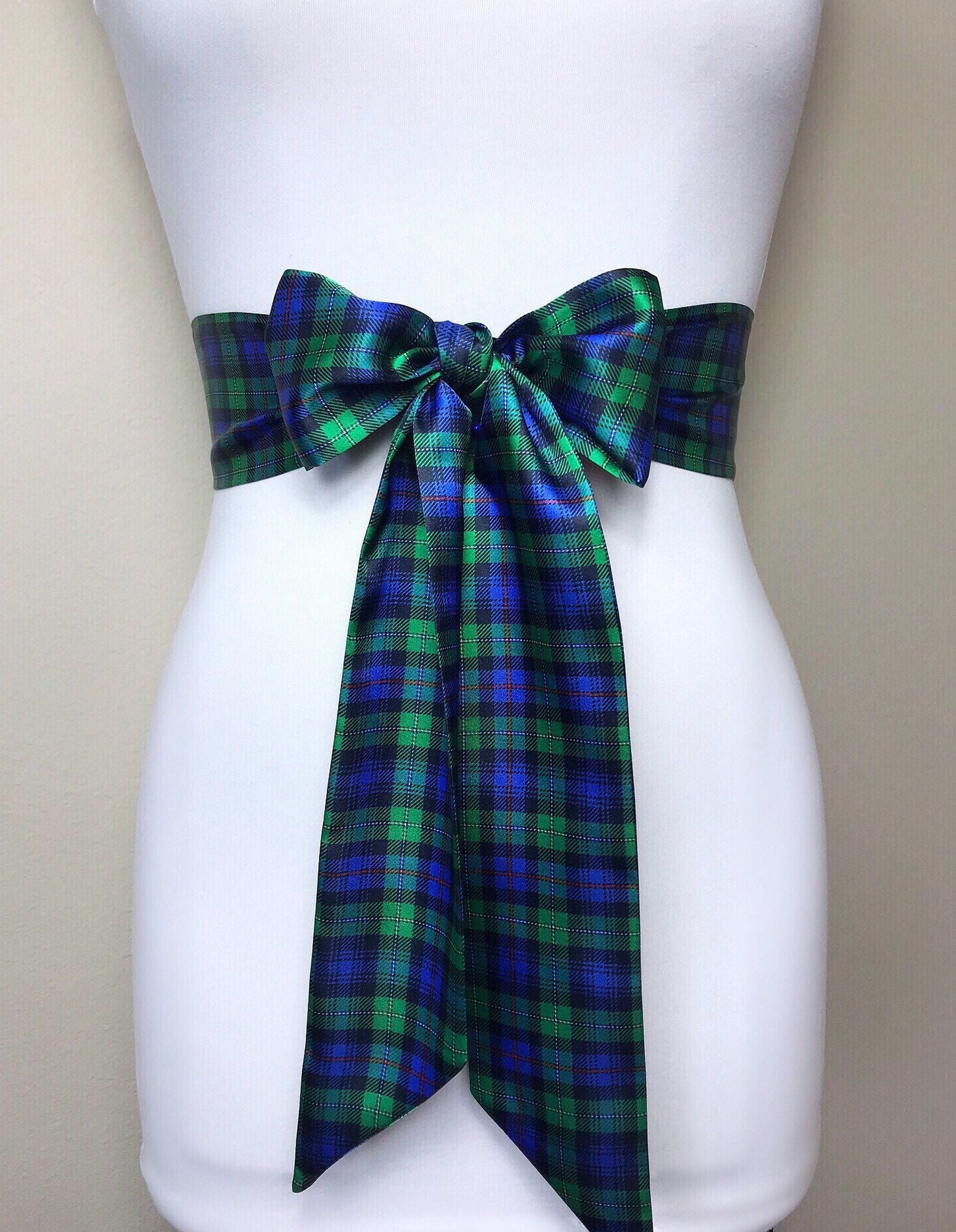 MacKenzie Tartan Sash, Scottish Tartan Belt, Green & Blue Plaid Sash Belt, Clan MacKenzie Tartan Accessories, Green Plaid Sash, Satin Swank