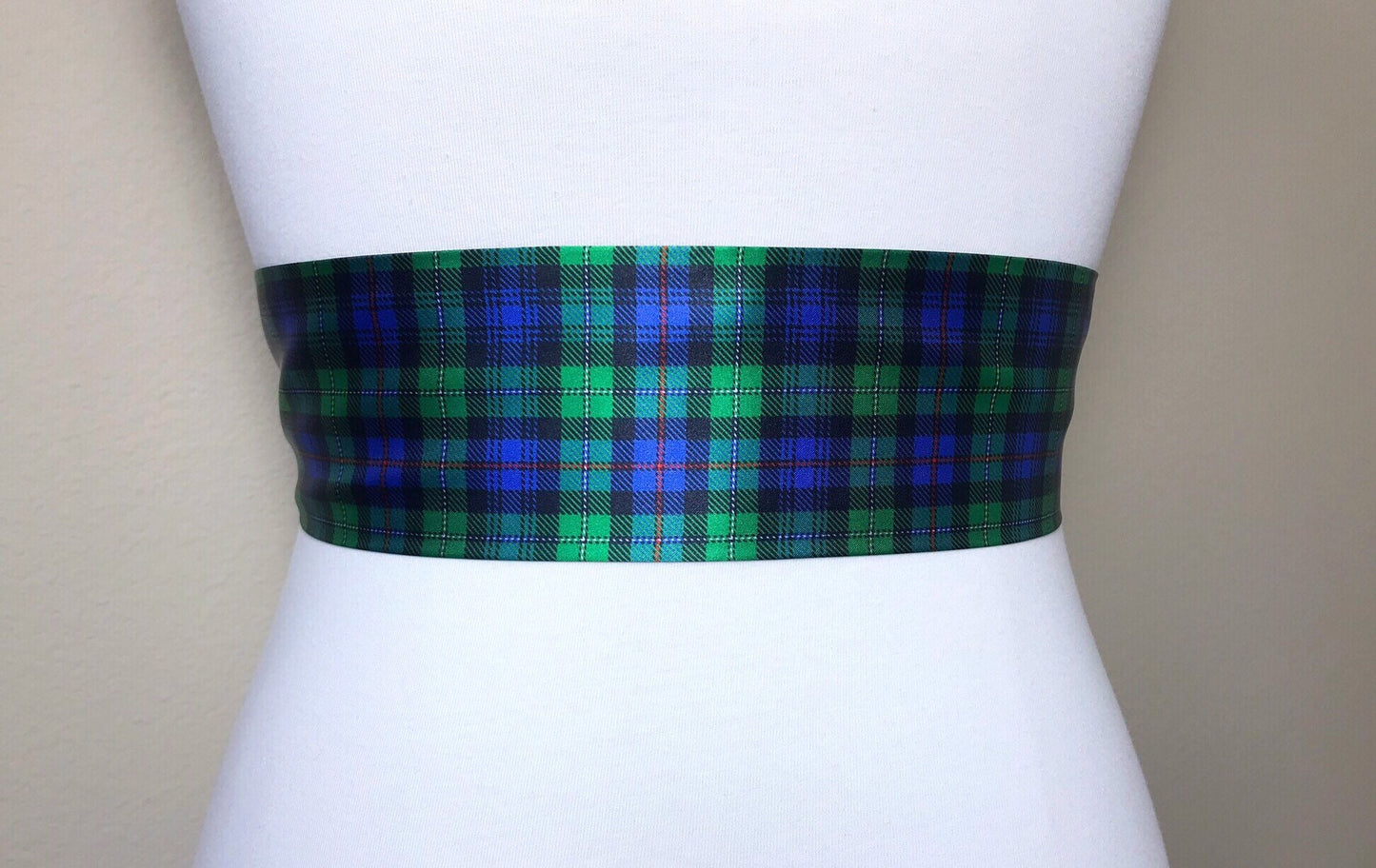 MacKenzie Tartan Sash, Scottish Tartan Belt, Green & Blue Plaid Sash Belt, Clan MacKenzie Tartan Accessories, Green Plaid Sash, Satin Swank