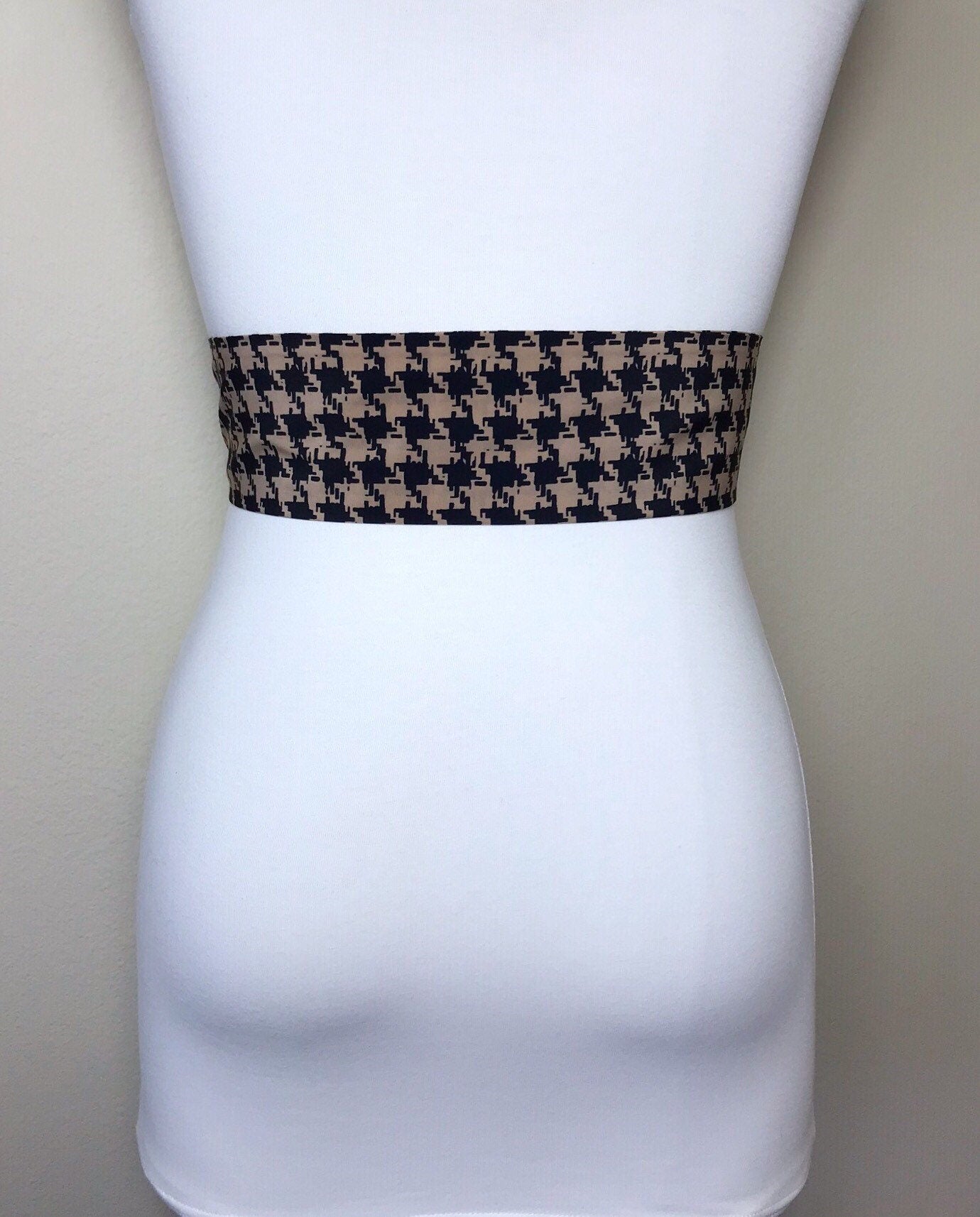 Black & Brown Houndstooth Sash Belt, Brown and Black Sash, Houndstooth Check Sash, Black Brown Dress Sash, Dogstooth Check Belt, Satin Swank