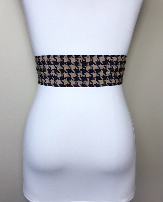Black & Brown Houndstooth Sash Belt, Brown and Black Sash, Houndstooth Check Sash, Black Brown Dress Sash, Dogstooth Check Belt, Satin Swank