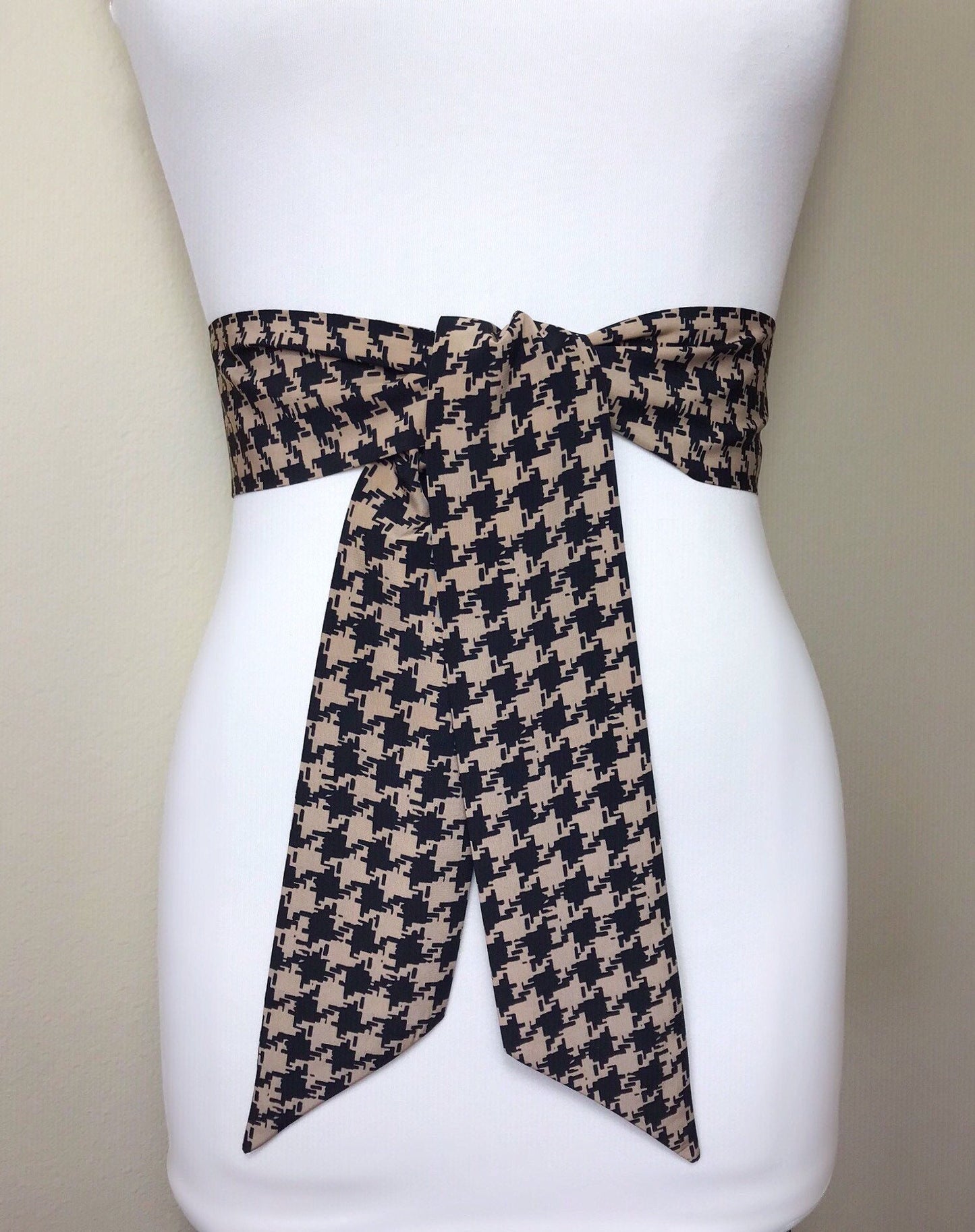 Black & Brown Houndstooth Sash Belt, Brown and Black Sash, Houndstooth Check Sash, Black Brown Dress Sash, Dogstooth Check Belt, Satin Swank