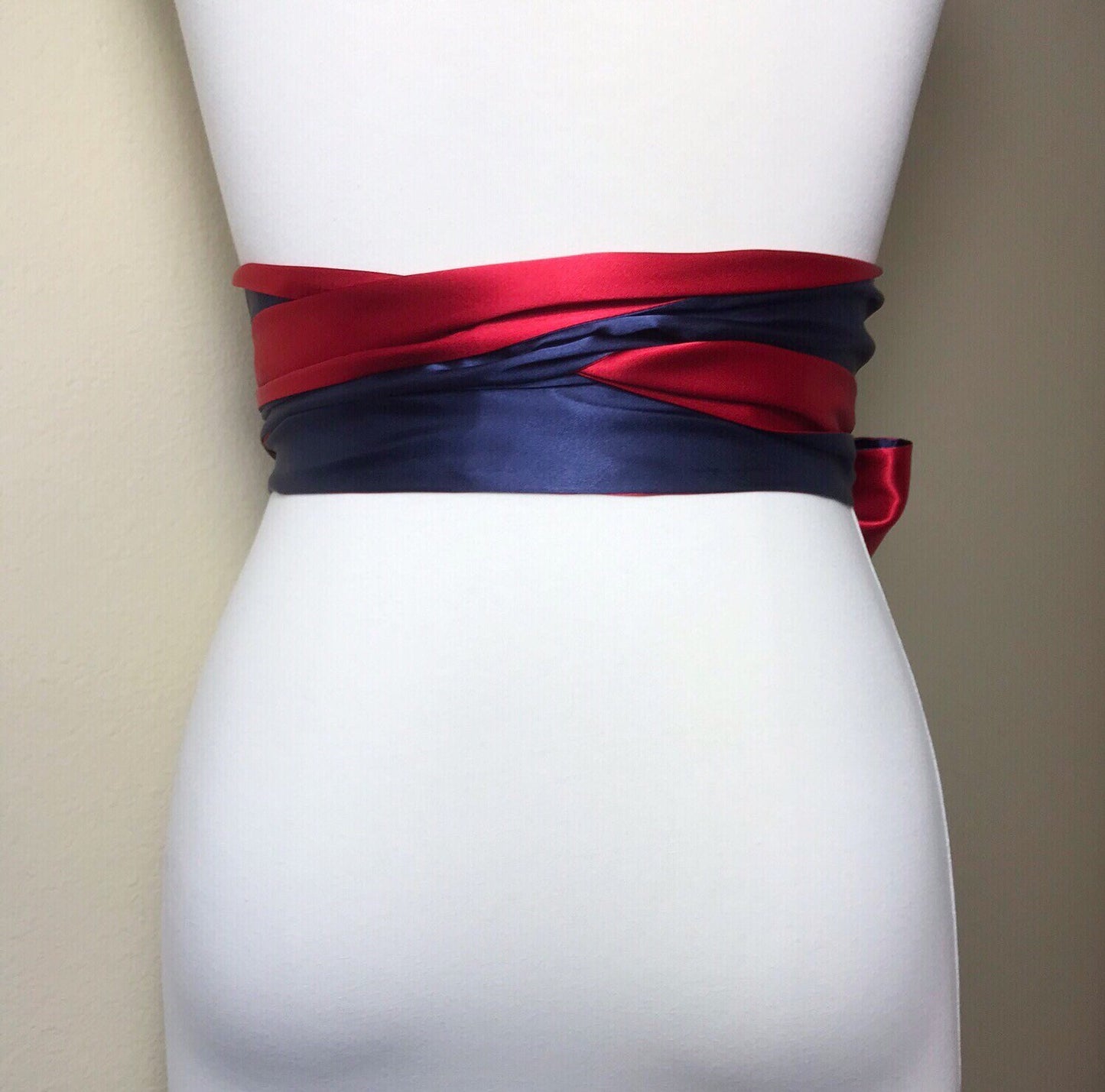 Navy & Red Sash, Red and Navy Sash Belt, Red Satin Sash, Navy Satin Sash, Navy Red Wedding, Patriotic Dress, Patriotic Wedding, Satin Swank
