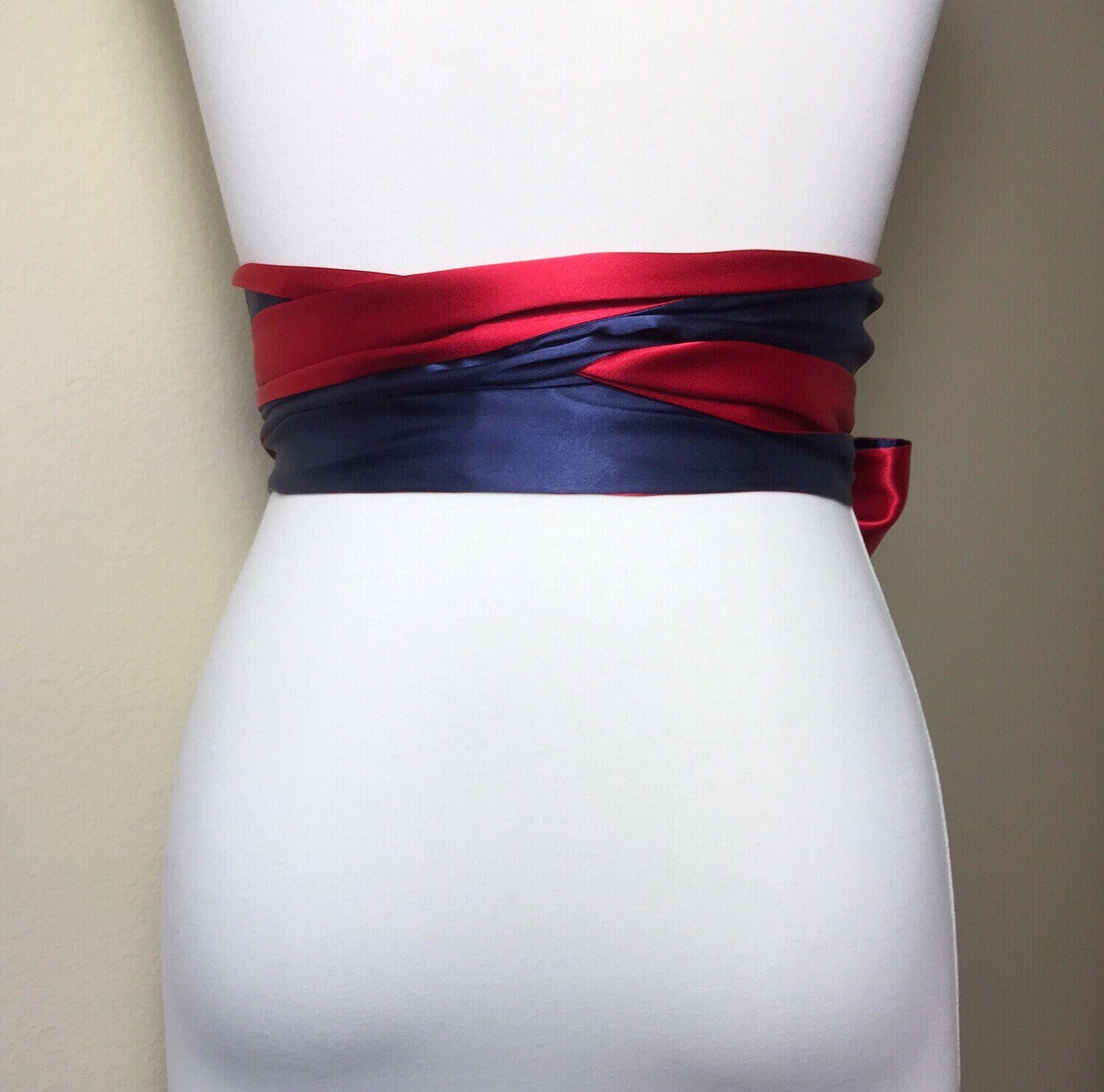 Navy & Red Sash, Red and Navy Sash Belt, Red Satin Sash, Navy Satin Sash, Navy Red Wedding, Patriotic Dress, Patriotic Wedding, Satin Swank