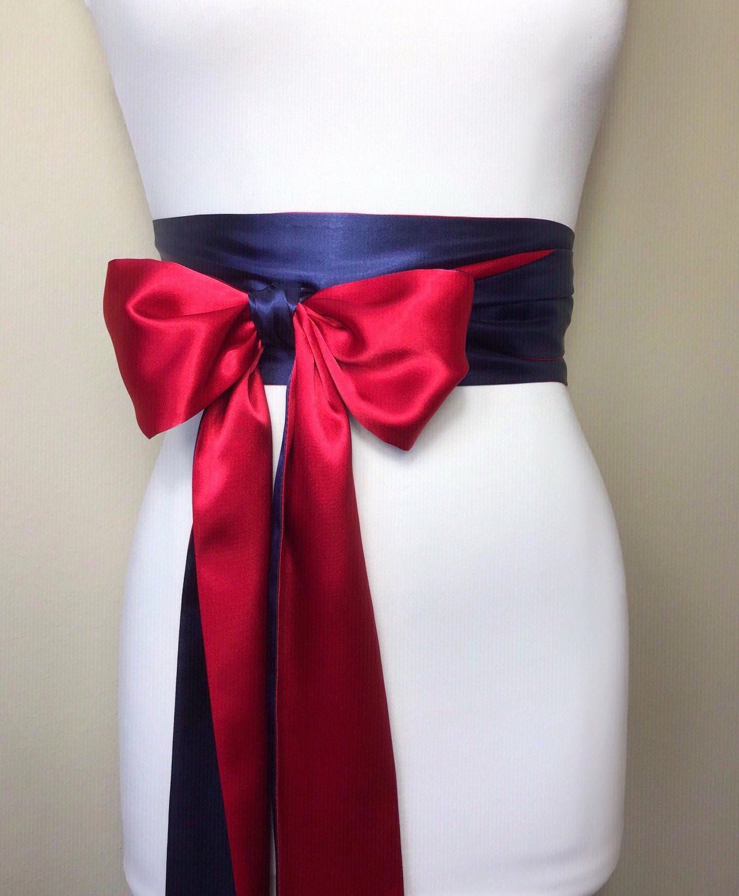 Navy & Red Sash, Red and Navy Sash Belt, Red Satin Sash, Navy Satin Sash, Navy Red Wedding, Patriotic Dress, Patriotic Wedding, Satin Swank