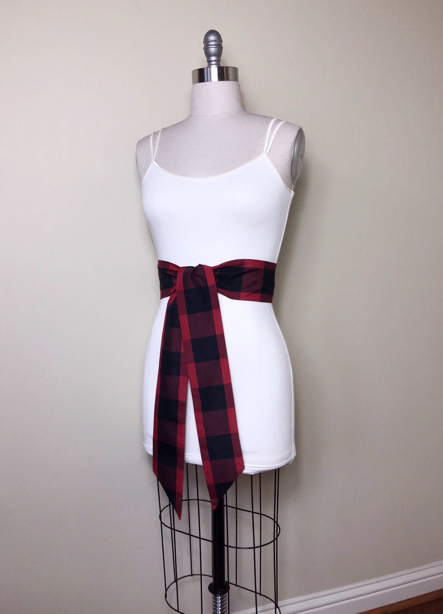 Taffeta Buffalo Plaid Sash, Red & Black Checkered Taffeta Sash, Christmas Sash, Holiday Sash, Buffalo Plaid Accessories, Satin Swank