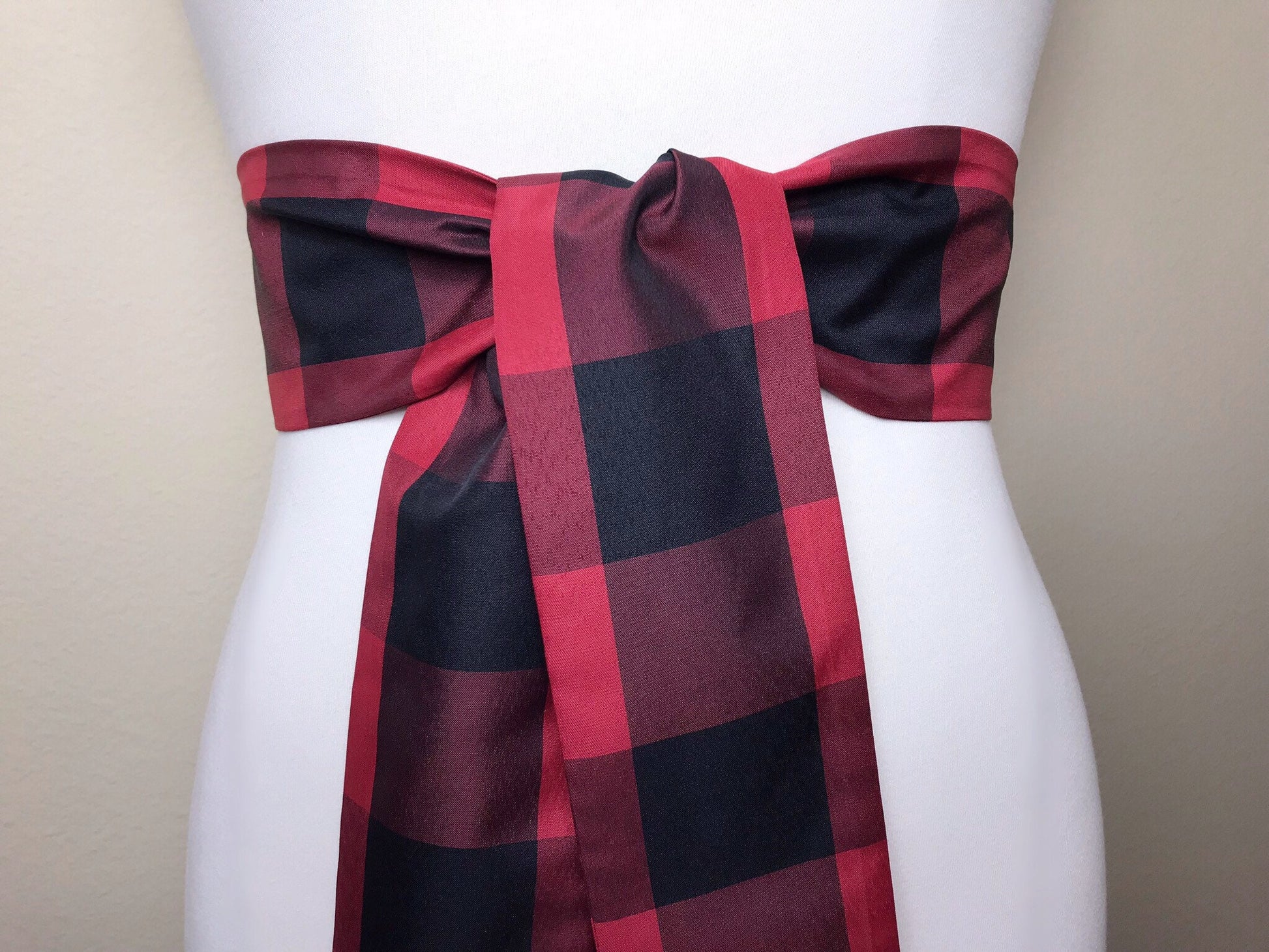 Taffeta Buffalo Plaid Sash, Red & Black Checkered Taffeta Sash, Christmas Sash, Holiday Sash, Buffalo Plaid Accessories, Satin Swank