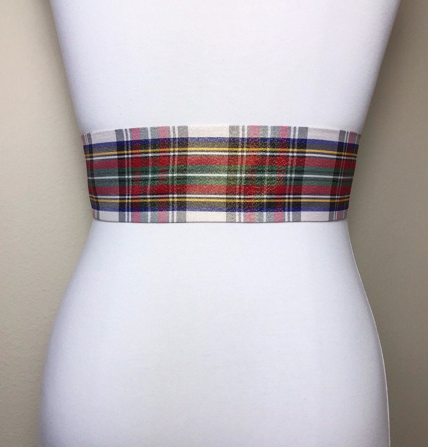 White Christmas Plaid Sash, Holiday Tartan Sash, Christmas Tartan Sash, Christmas Dress, Holiday Plaid Sash, Christmas Sash, Satin Swank