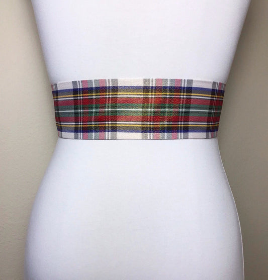 White Christmas Plaid Sash, Holiday Tartan Sash, Christmas Tartan Sash, Christmas Dress, Holiday Plaid Sash, Christmas Sash, Satin Swank