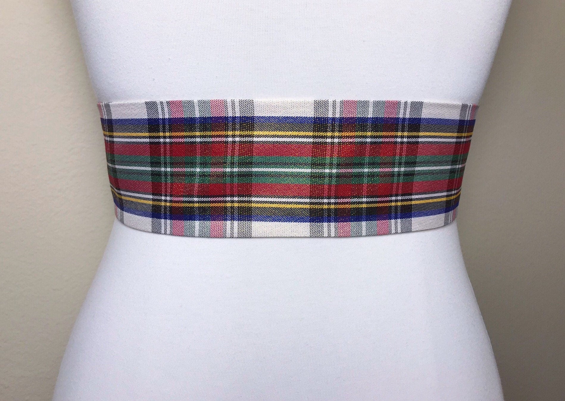 White Christmas Plaid Sash, Holiday Tartan Sash, Christmas Tartan Sash, Christmas Dress, Holiday Plaid Sash, Christmas Sash, Satin Swank