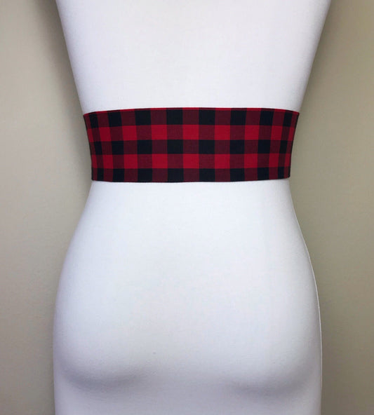 Wide Buffalo Plaid Sash, Red & Black Plaid Sash Belt, Red and Black Checkered Sash, Black Red Plaid Sash Belt, Buffalo Check, Satin Swank