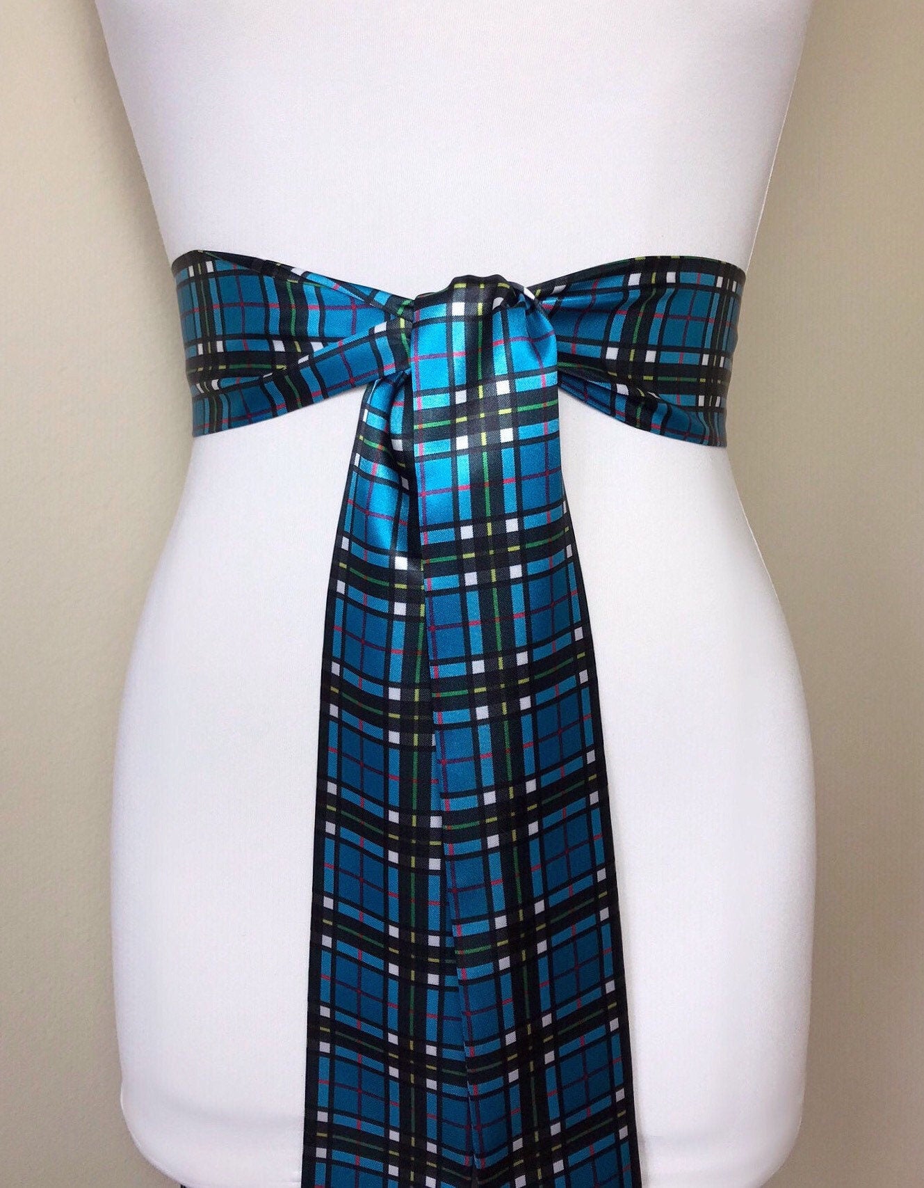 Thomson Tartan Sash, Scottish Tartan Belt, Blue Plaid Sash Belt, Clan Thomson Tartan Accessories, Thompson Tartan Sash Belt, Satin Swank