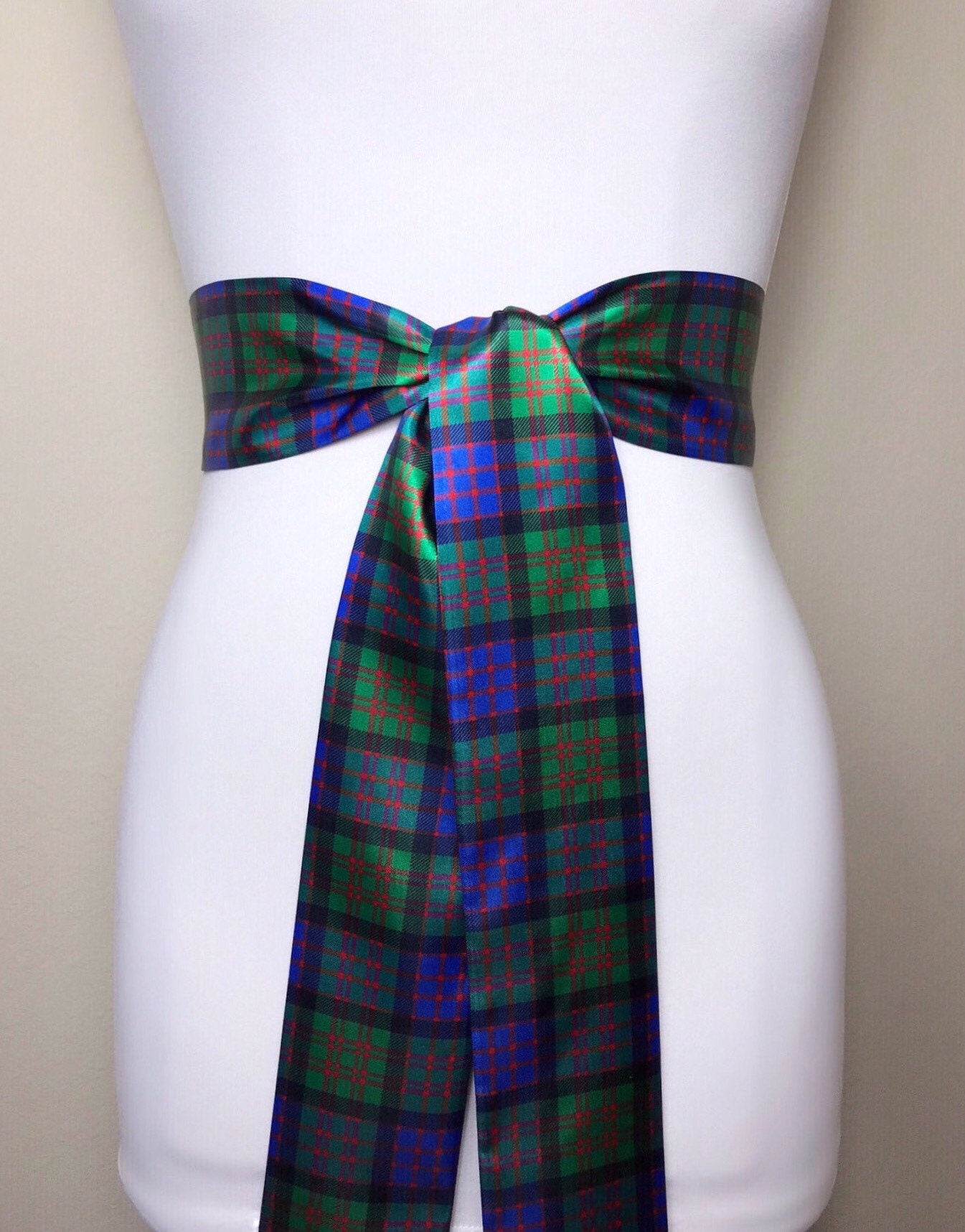 Cameron Tartan Sash Belt, Scottish Tartan Belt, Green & Blue Plaid Sash, Clan Cameron Tartan Accessories, Cameron Scottish Sash, Satin Swank
