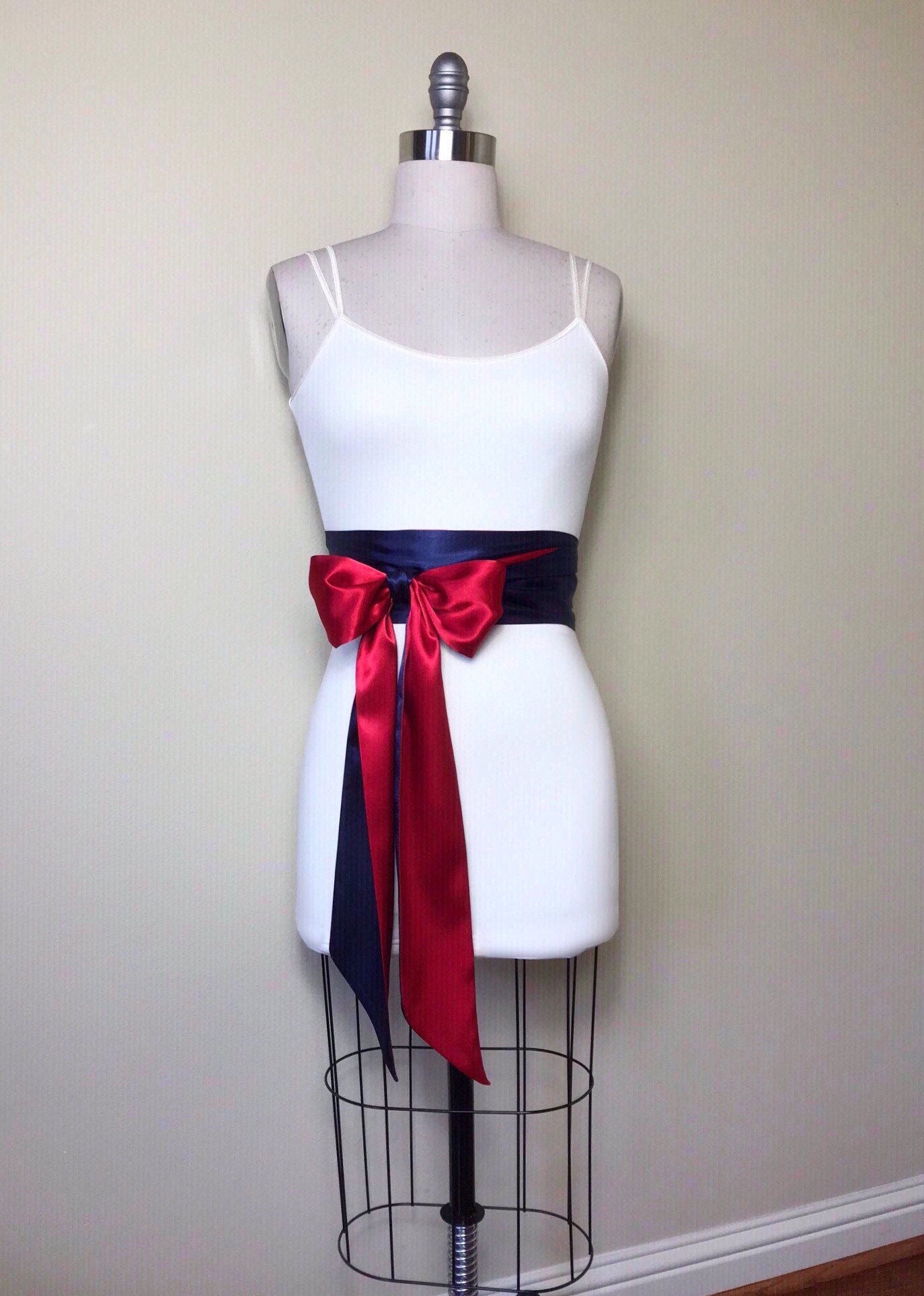 Navy & Red Sash, Red and Navy Sash Belt, Red Satin Sash, Navy Satin Sash, Navy Red Wedding, Patriotic Dress, Patriotic Wedding, Satin Swank