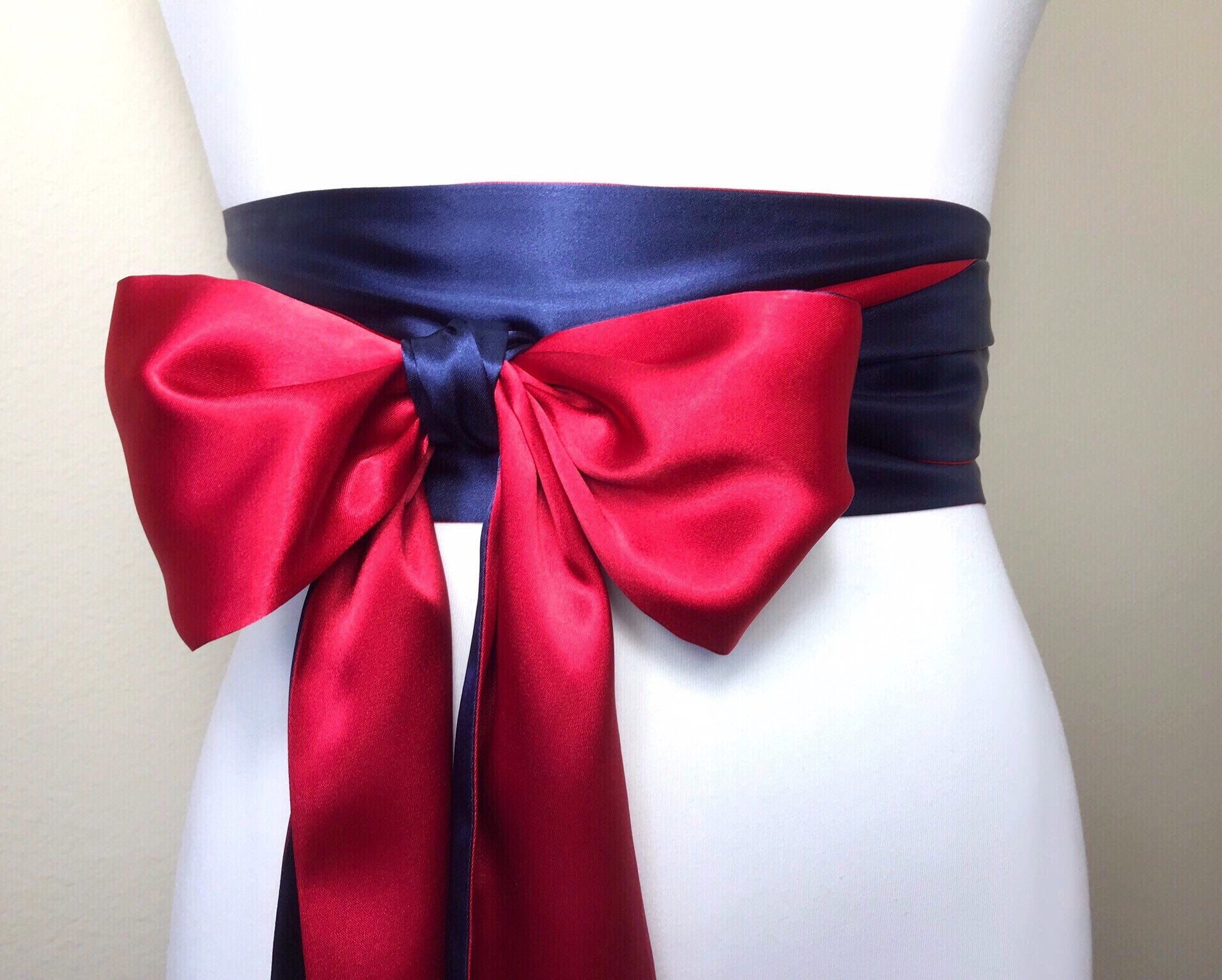 Navy & Red Sash, Red and Navy Sash Belt, Red Satin Sash, Navy Satin Sash, Navy Red Wedding, Patriotic Dress, Patriotic Wedding, Satin Swank