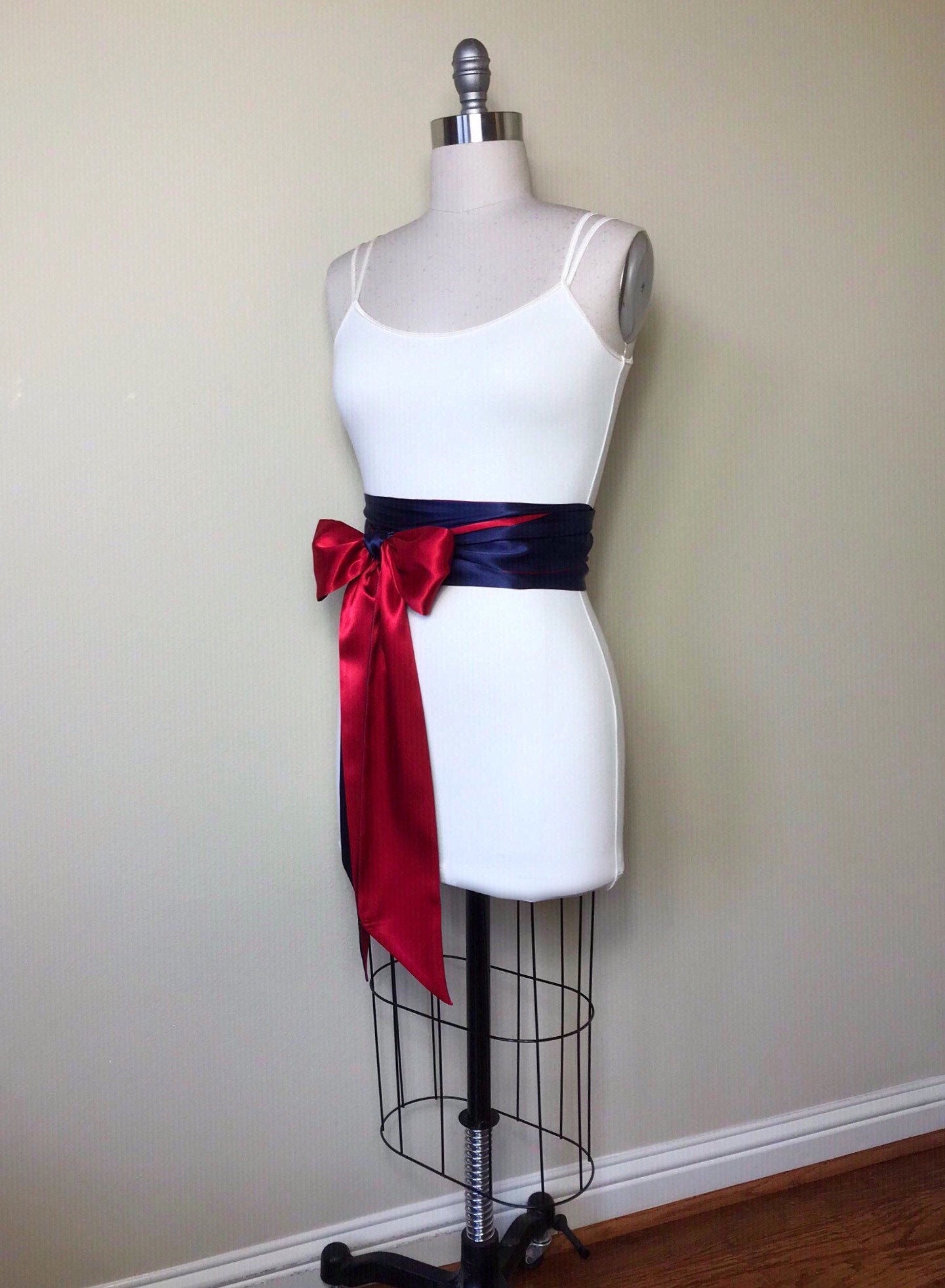 Navy & Red Sash, Red and Navy Sash Belt, Red Satin Sash, Navy Satin Sash, Navy Red Wedding, Patriotic Dress, Patriotic Wedding, Satin Swank