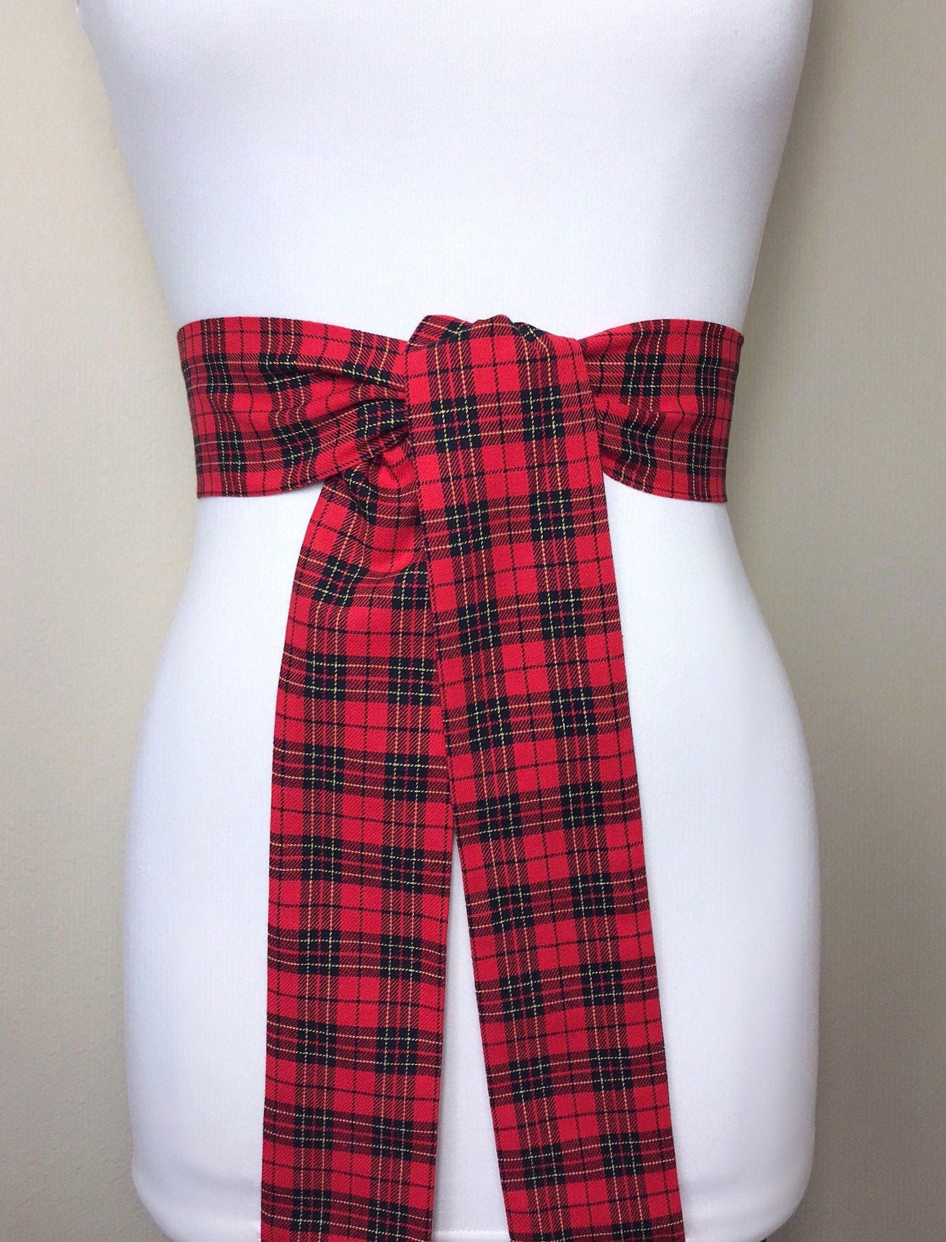 Wide Red & Black Plaid Sash, Black and Red Tartan Sash Belt, Red Black Tartan Sash, Tartan Accessories, Red Plaid Sash, Satin Swank