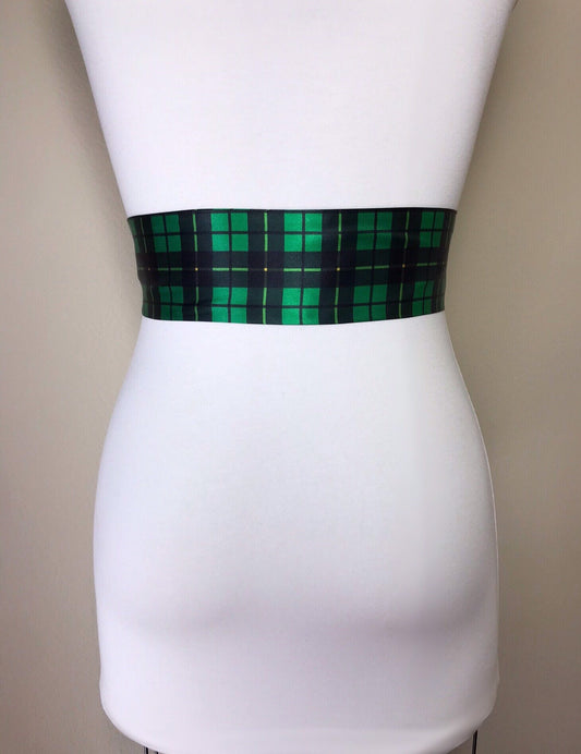 Wallace Tartan Sash, Green & Black Tartan Sash Belt, Wallace Hunting Tartan, Green Plaid Sash, Scottish Clan Wallace Tartan, Satin Swank