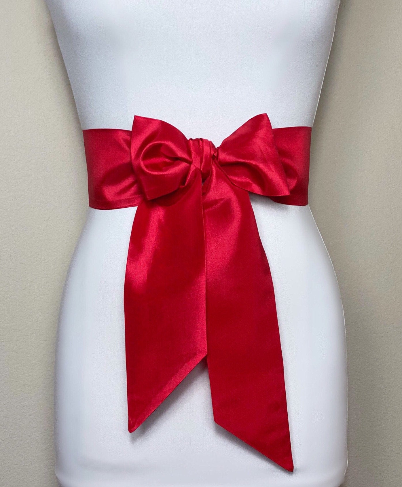 Crisp Taffeta Sash in Bright Red, Taffeta Bow Belt, Formal Dress Sash, Christmas Sash, Holiday Sash, Satin Swank