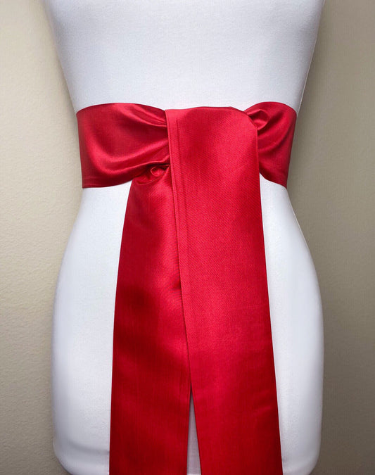 Crisp Taffeta Sash in Bright Red, Taffeta Bow Belt, Formal Dress Sash, Christmas Sash, Holiday Sash, Satin Swank