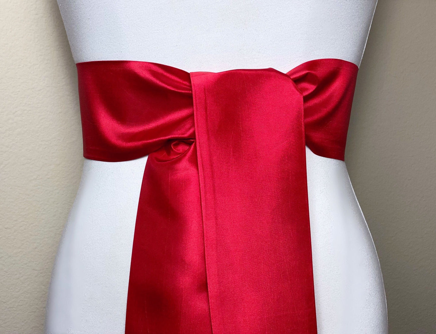 Crisp Taffeta Sash in Bright Red, Taffeta Bow Belt, Formal Dress Sash, Christmas Sash, Holiday Sash, Satin Swank