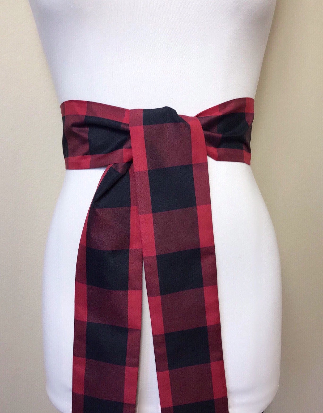 Taffeta Buffalo Plaid Sash, Red & Black Checkered Taffeta Sash, Christmas Sash, Holiday Sash, Buffalo Plaid Accessories, Satin Swank