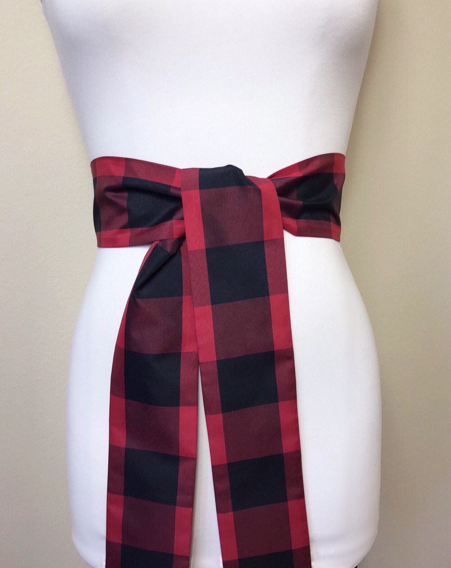 Taffeta Buffalo Plaid Sash, Red & Black Checkered Taffeta Sash, Christmas Sash, Holiday Sash, Buffalo Plaid Accessories, Satin Swank