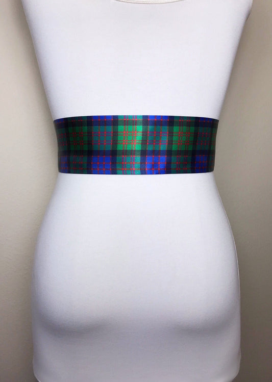 Cameron Tartan Sash Belt, Scottish Tartan Belt, Green & Blue Plaid Sash, Clan Cameron Tartan Accessories, Cameron Scottish Sash, Satin Swank