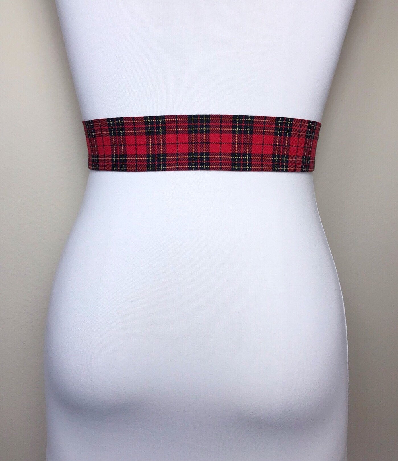 Narrow Red & Black Plaid Sash, Black and Red Tartan Sash Belt, Red Black Tartan Sash, Tartan Accessories, Red Plaid Sash, Satin Swank