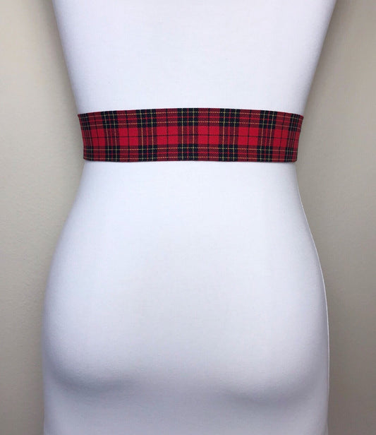 Narrow Red & Black Plaid Sash, Black and Red Tartan Sash Belt, Red Black Tartan Sash, Tartan Accessories, Red Plaid Sash, Satin Swank