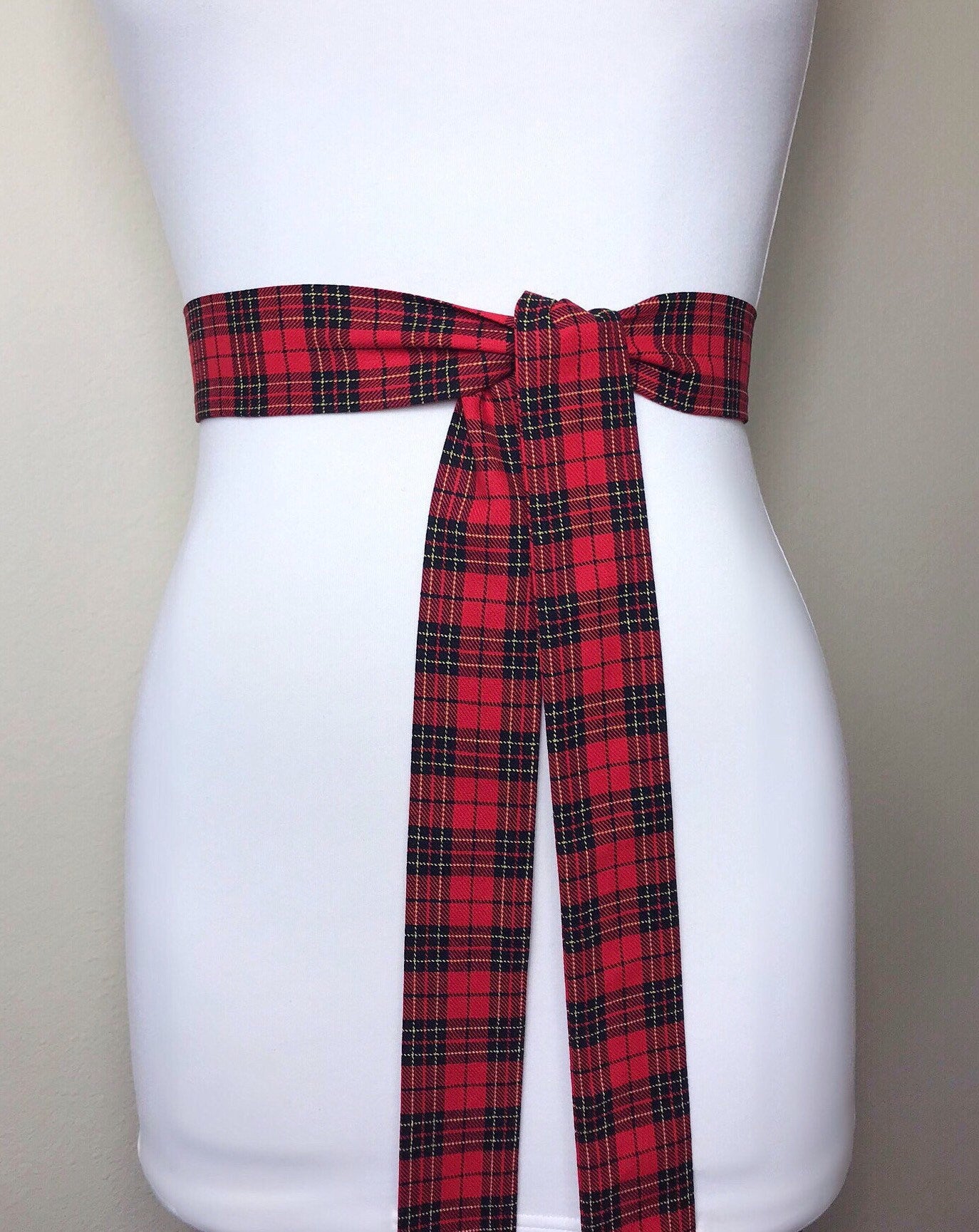 Narrow Red & Black Plaid Sash, Black and Red Tartan Sash Belt, Red Black Tartan Sash, Tartan Accessories, Red Plaid Sash, Satin Swank
