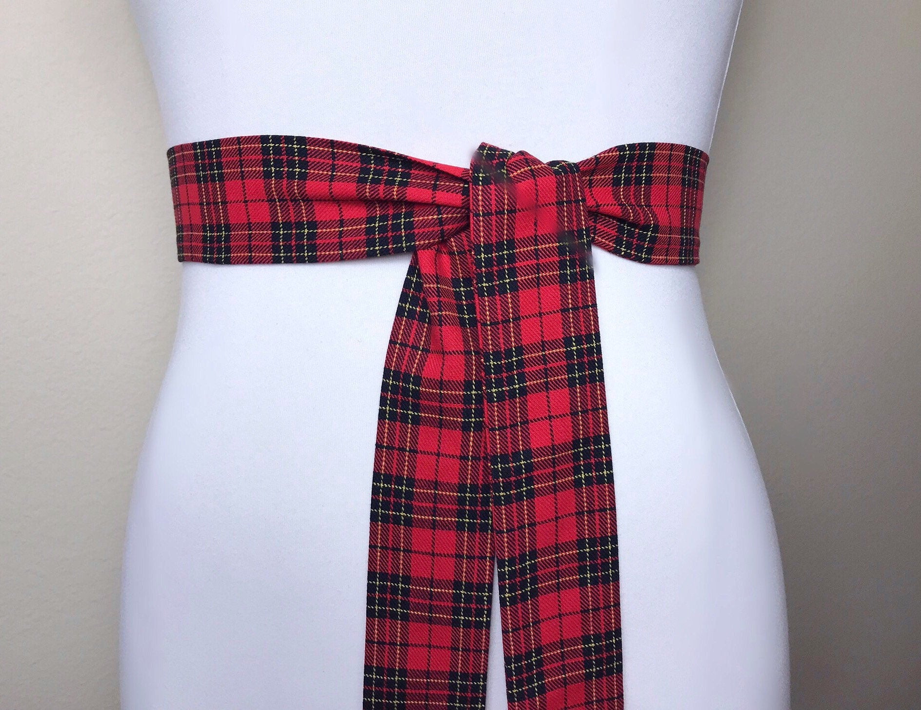 Narrow Red & Black Plaid Sash, Black and Red Tartan Sash Belt, Red Black Tartan Sash, Tartan Accessories, Red Plaid Sash, Satin Swank