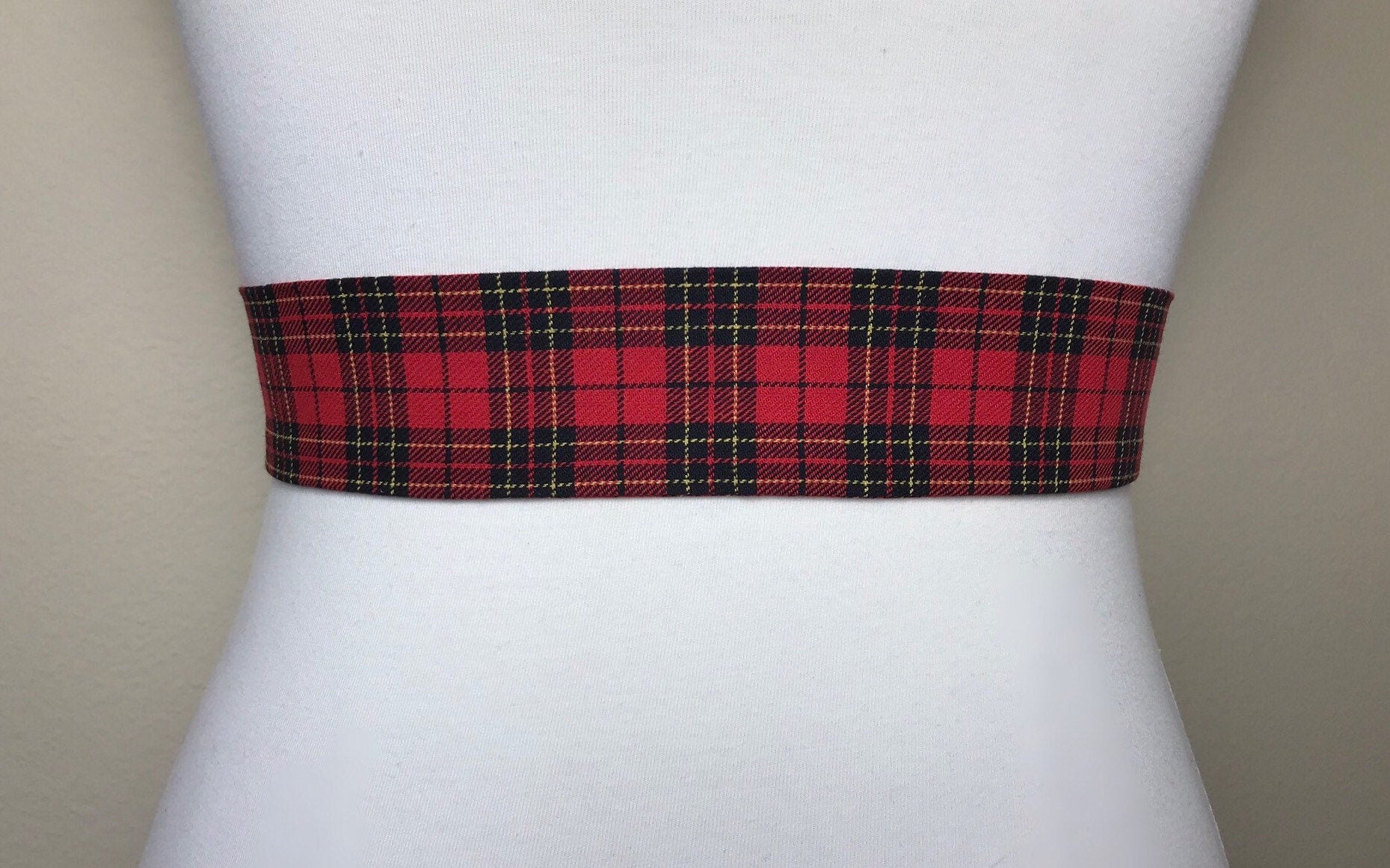 Narrow Red & Black Plaid Sash, Black and Red Tartan Sash Belt, Red Black Tartan Sash, Tartan Accessories, Red Plaid Sash, Satin Swank