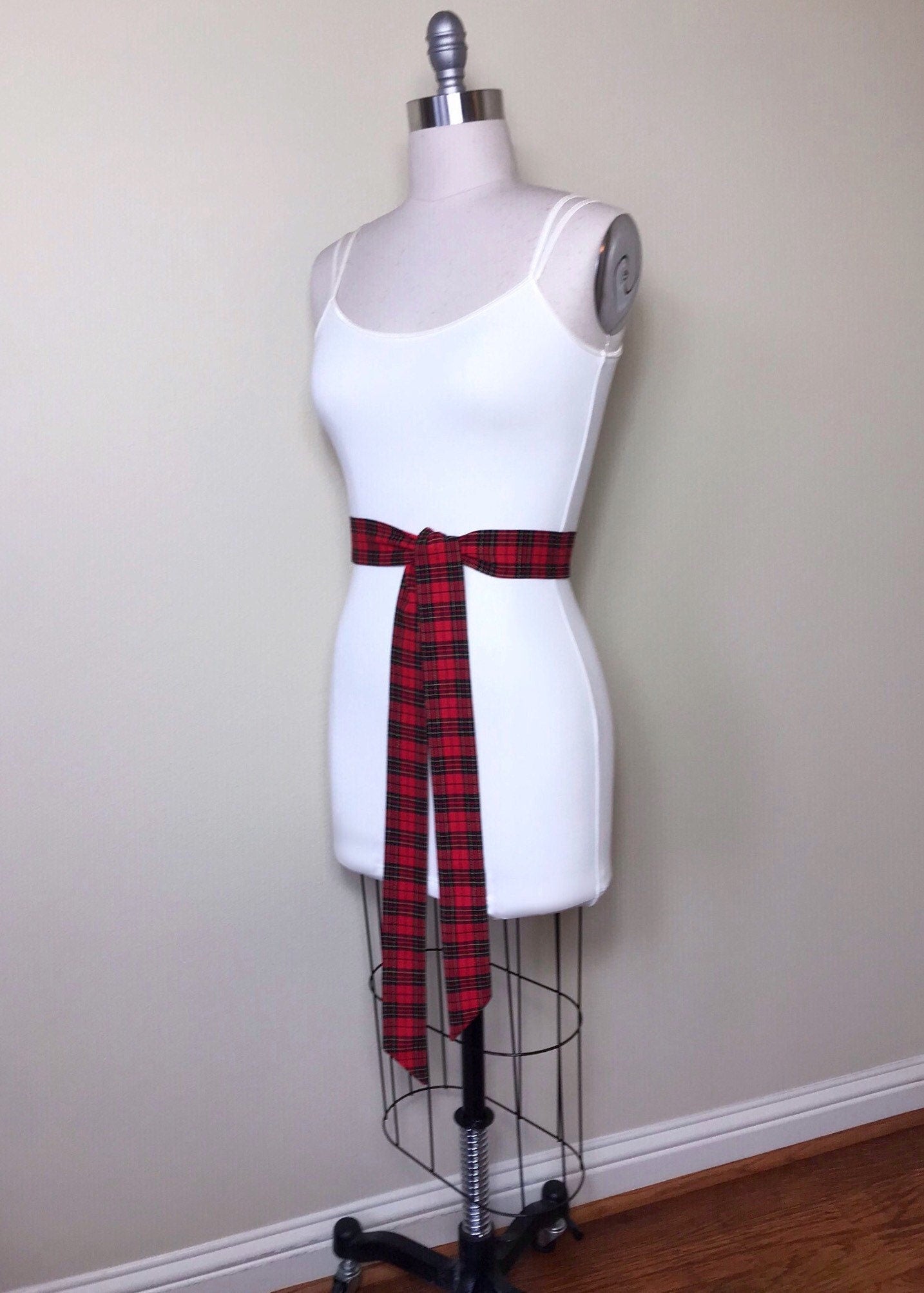 Narrow Red & Black Plaid Sash, Black and Red Tartan Sash Belt, Red Black Tartan Sash, Tartan Accessories, Red Plaid Sash, Satin Swank