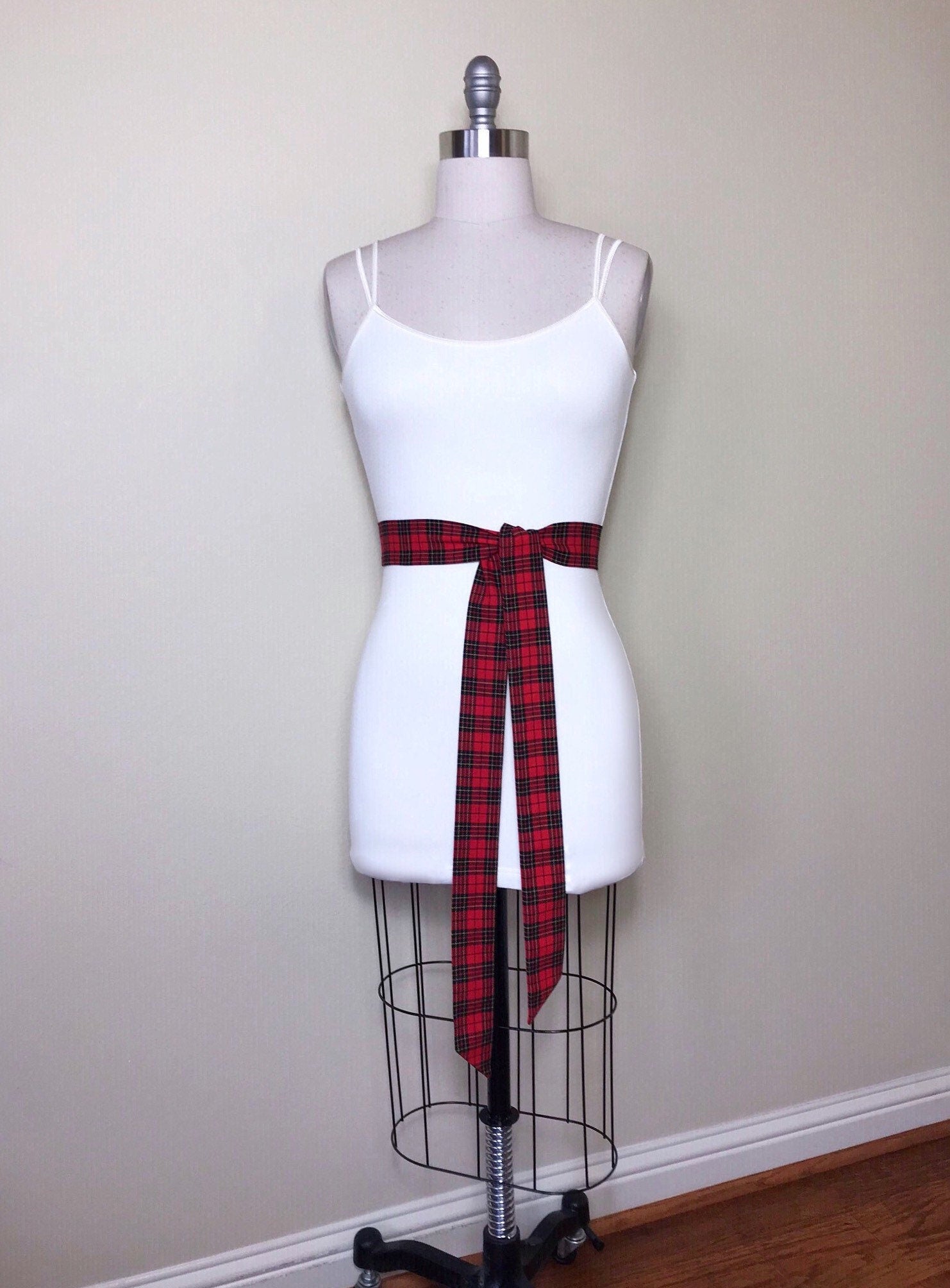 Narrow Red & Black Plaid Sash, Black and Red Tartan Sash Belt, Red Black Tartan Sash, Tartan Accessories, Red Plaid Sash, Satin Swank