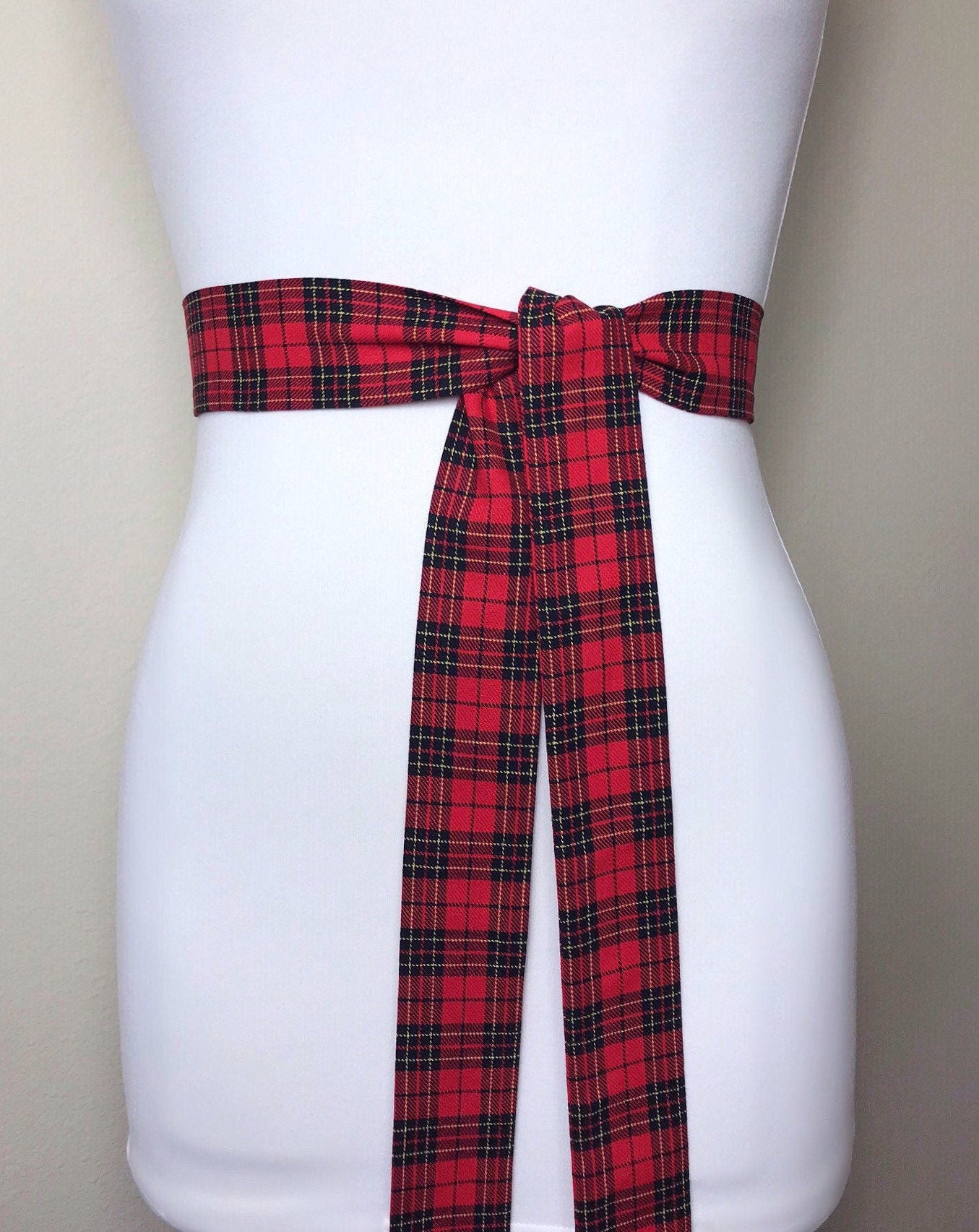 Narrow Red & Black Plaid Sash, Black and Red Tartan Sash Belt, Red Black Tartan Sash, Tartan Accessories, Red Plaid Sash, Satin Swank