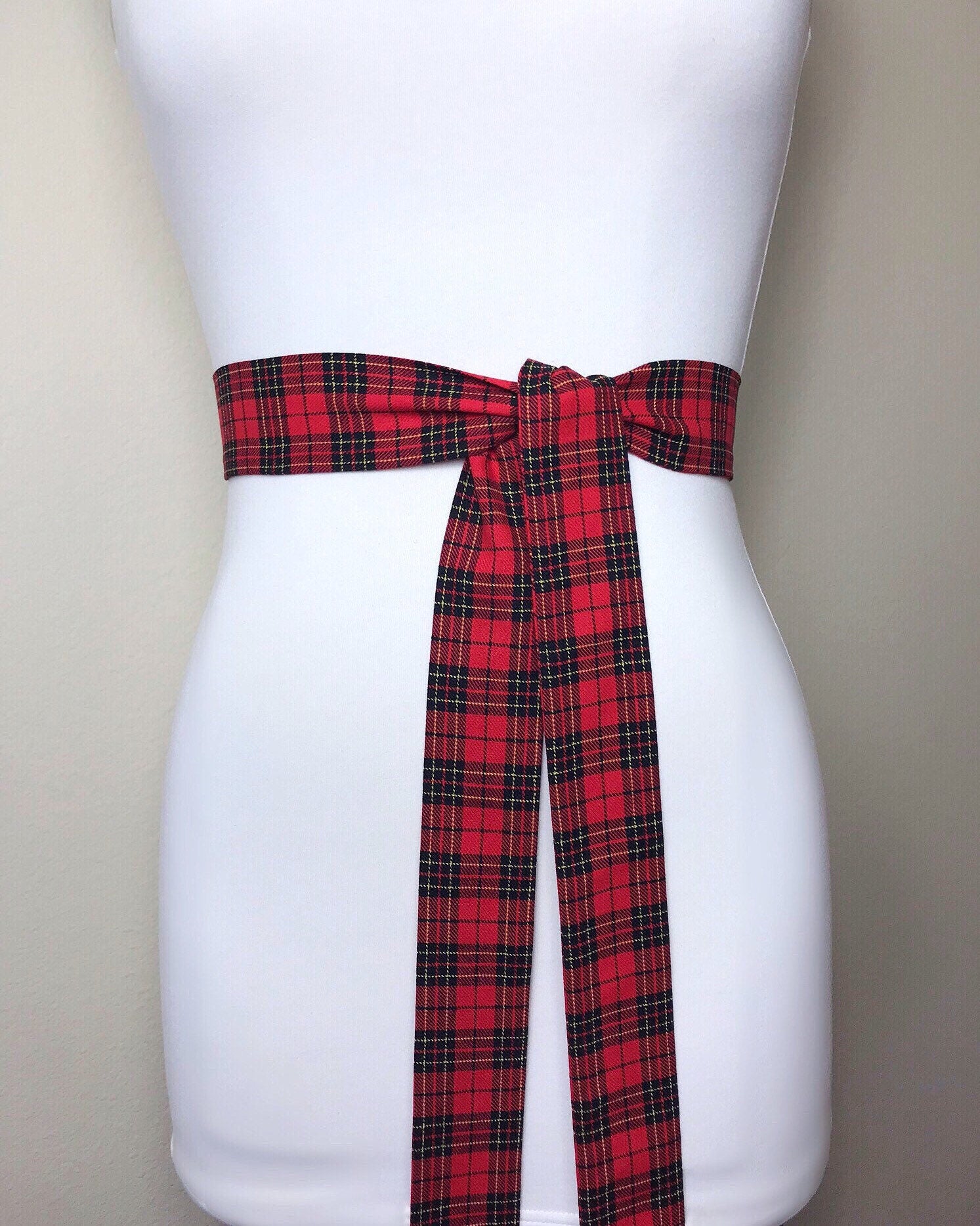 Narrow Red & Black Plaid Sash, Black and Red Tartan Sash Belt, Red Black Tartan Sash, Tartan Accessories, Red Plaid Sash, Satin Swank