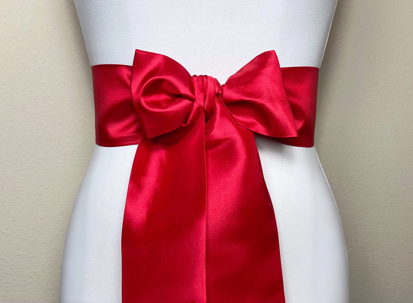 Crisp Taffeta Sash in Bright Red, Taffeta Bow Belt, Formal Dress Sash, Christmas Sash, Holiday Sash, Satin Swank