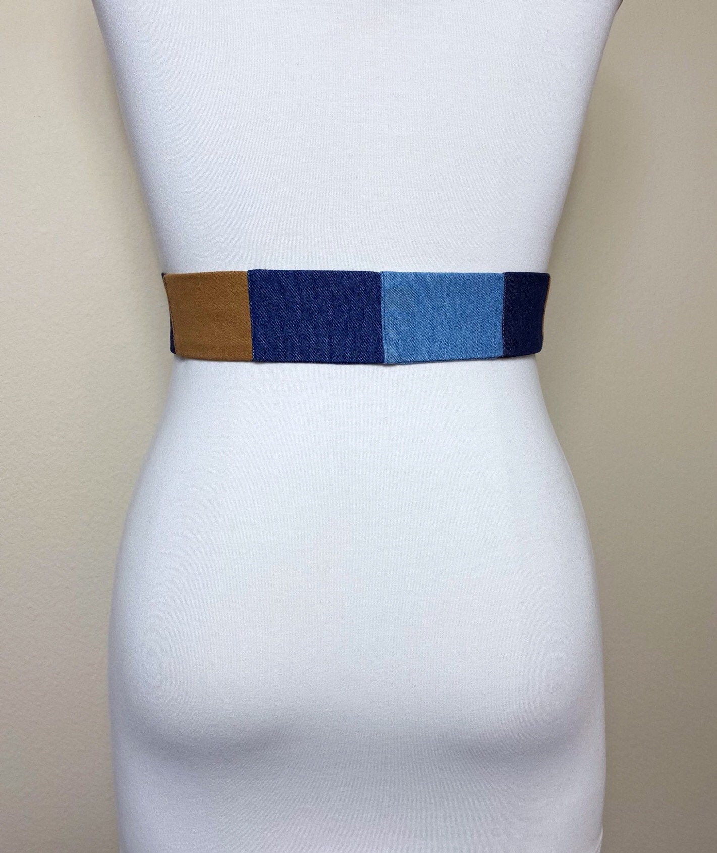 Mixed Denim Sash Belt, Multi Color Denim Belt, Denim Accessories, Patchwork Denim, Retro Denim Belt, Vintage Denim Accessories, Satin Swank