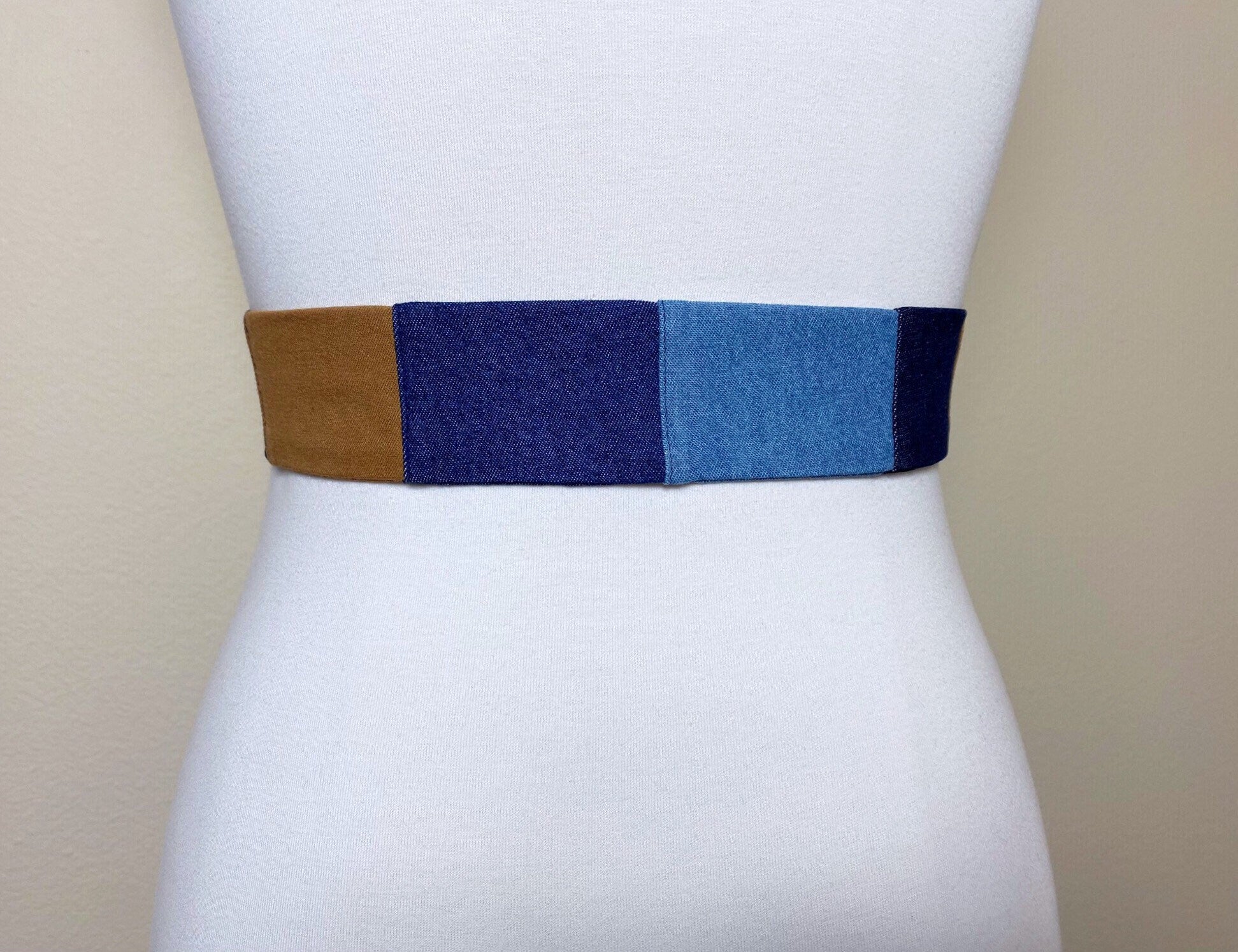 Mixed Denim Sash Belt, Multi Color Denim Belt, Denim Accessories, Patchwork Denim, Retro Denim Belt, Vintage Denim Accessories, Satin Swank