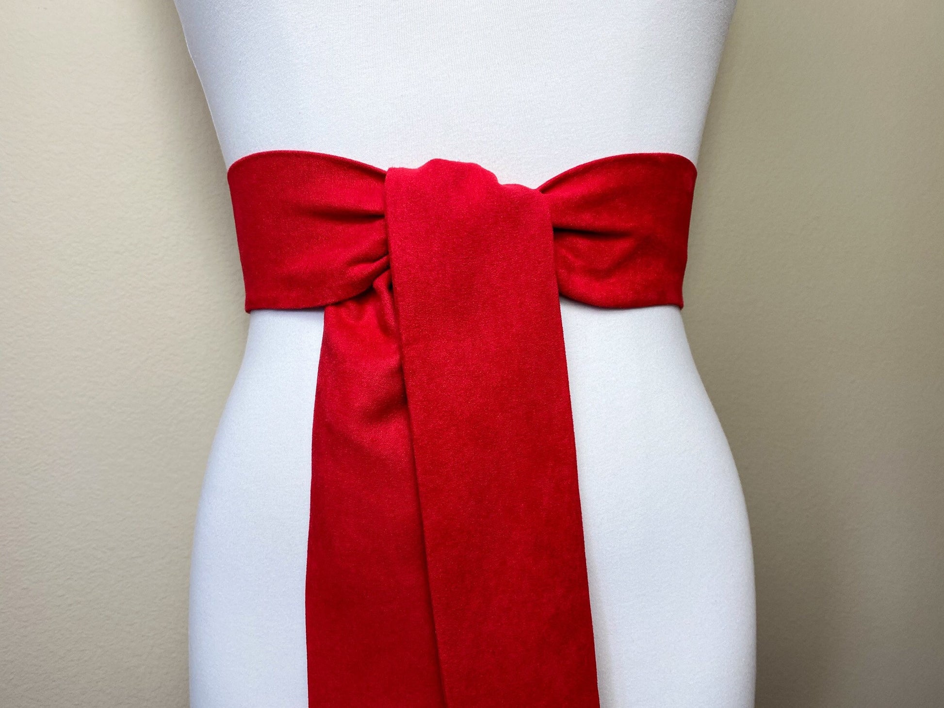 Wide Ultra Suede Sash in True Red, Suede Cloth Sash Belt, Red Microsuede Sash, Suede Accessories, Christmas Red Ultrasuede Belt, Satin Swank