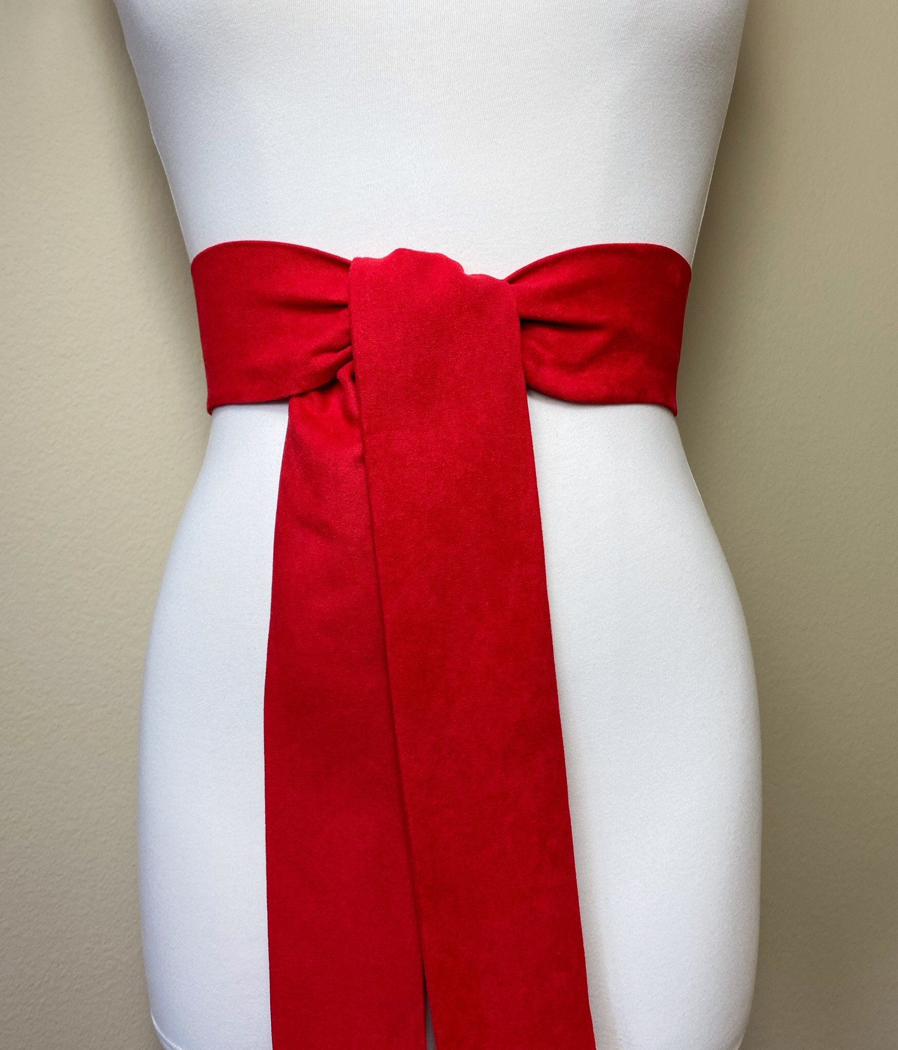 Wide Ultra Suede Sash in True Red, Suede Cloth Sash Belt, Red Microsuede Sash, Suede Accessories, Christmas Red Ultrasuede Belt, Satin Swank