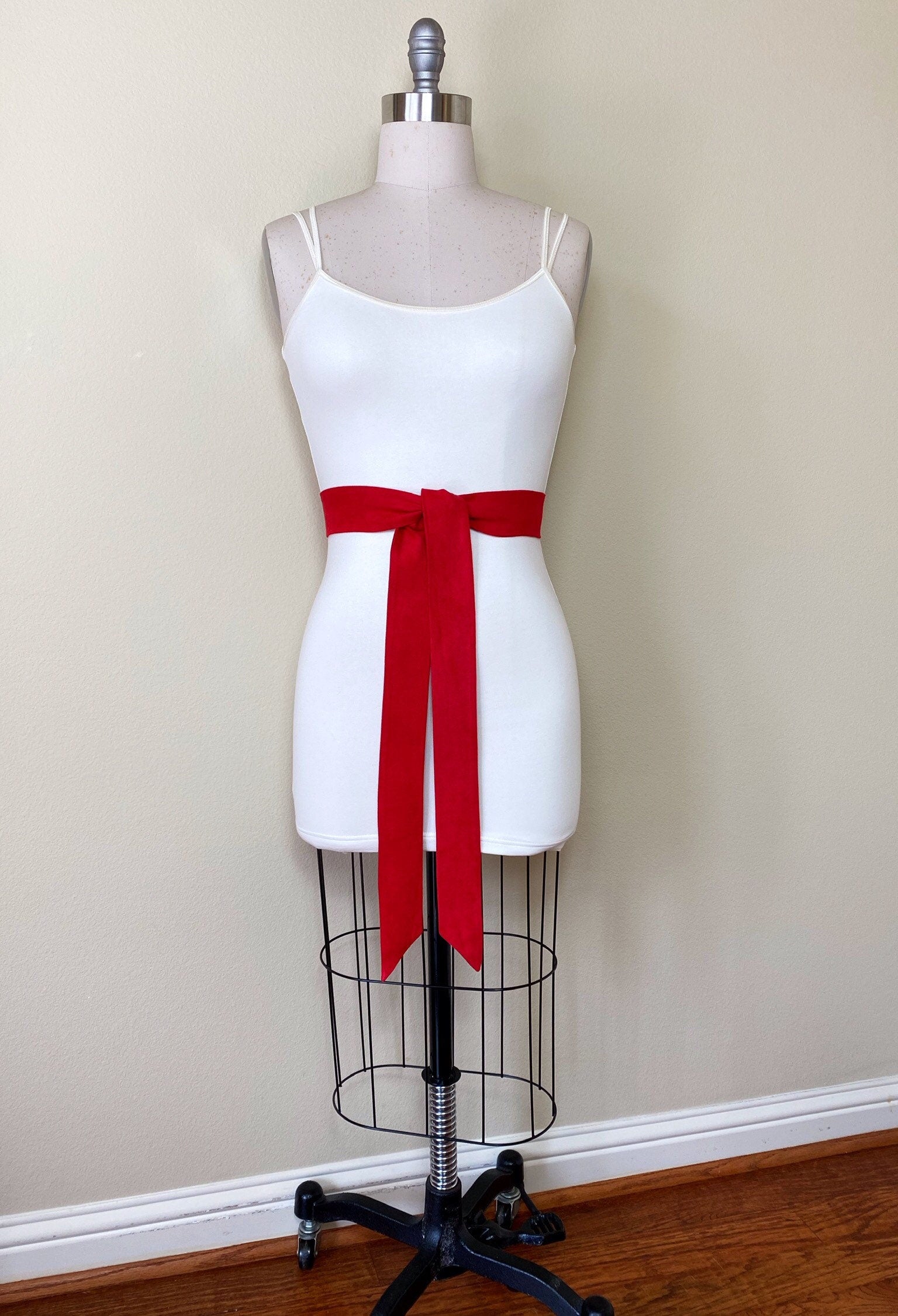 Narrow Ultra Suede Sash in True Red, Suede Cloth Sash Belt, Red Microsuede Sash, Suede Accessories Christmas Red Ultrasuede Belt Satin Swank