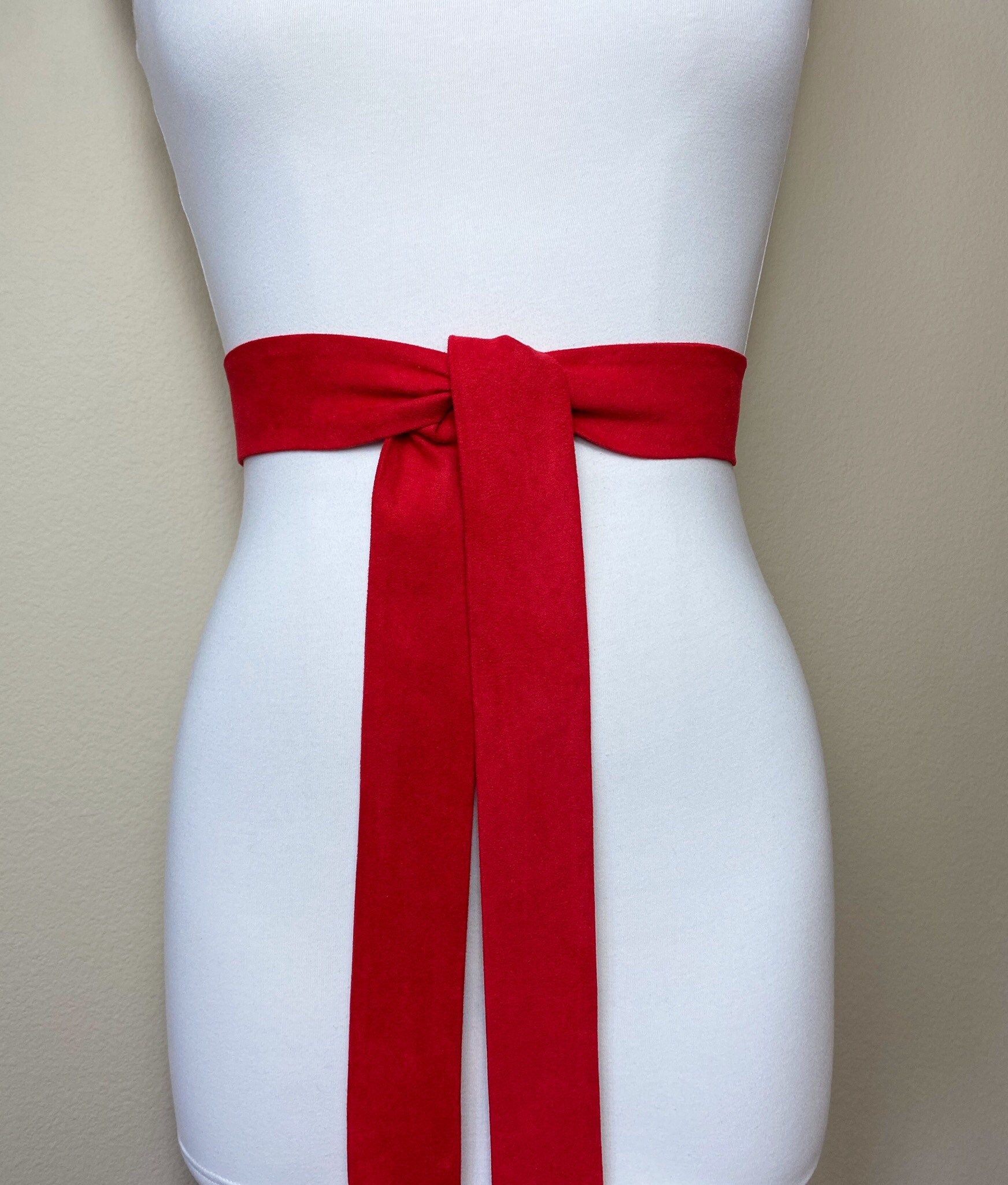 Narrow Ultra Suede Sash in True Red, Suede Cloth Sash Belt, Red Microsuede Sash, Suede Accessories Christmas Red Ultrasuede Belt Satin Swank