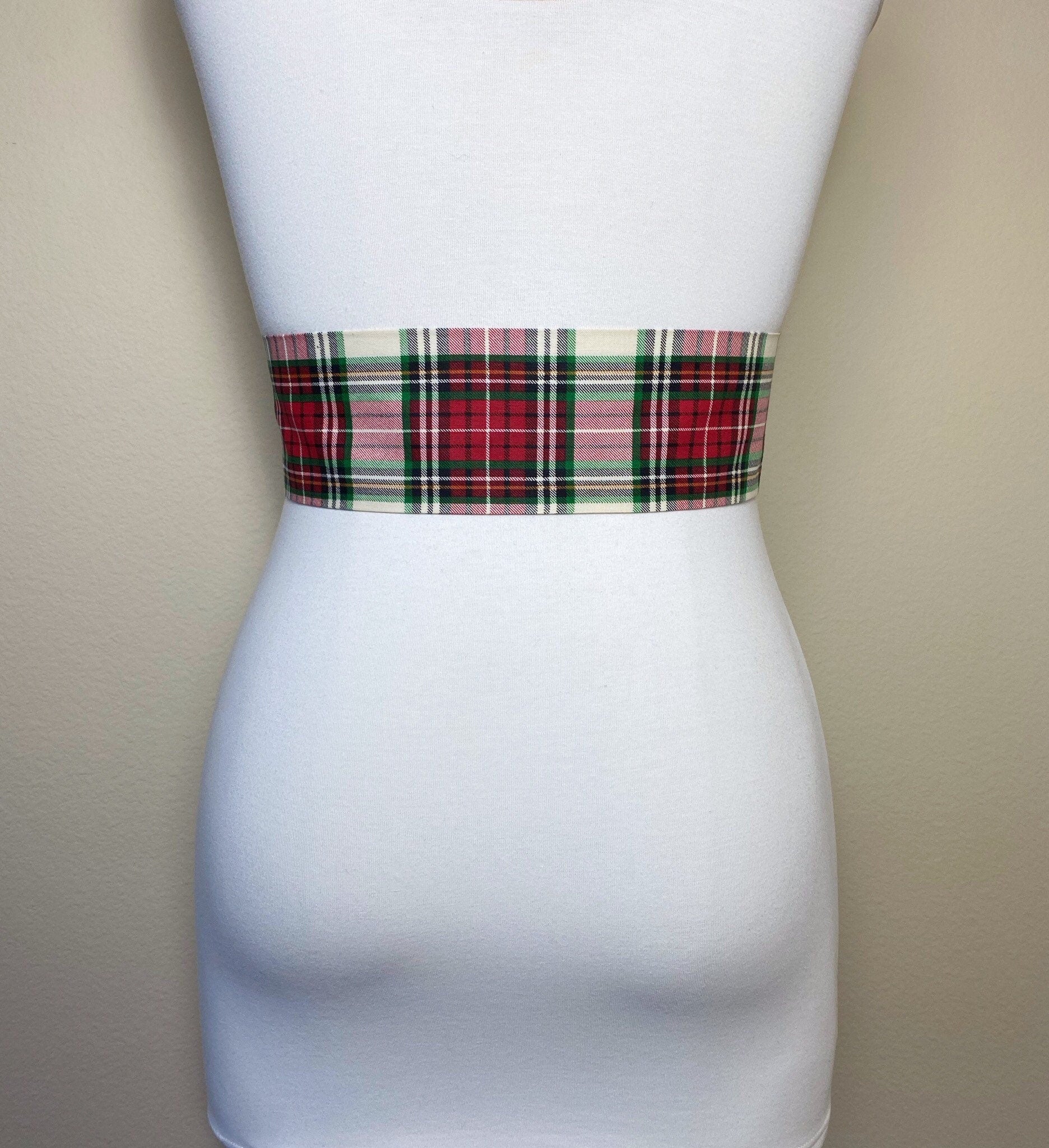Large Print Stewart Dress Tartan Sash Belt, Wide Stewart Tartan Plaid Sash, Ivory & Red Plaid Sash, Scottish Tartan Accessories, Satin Swank