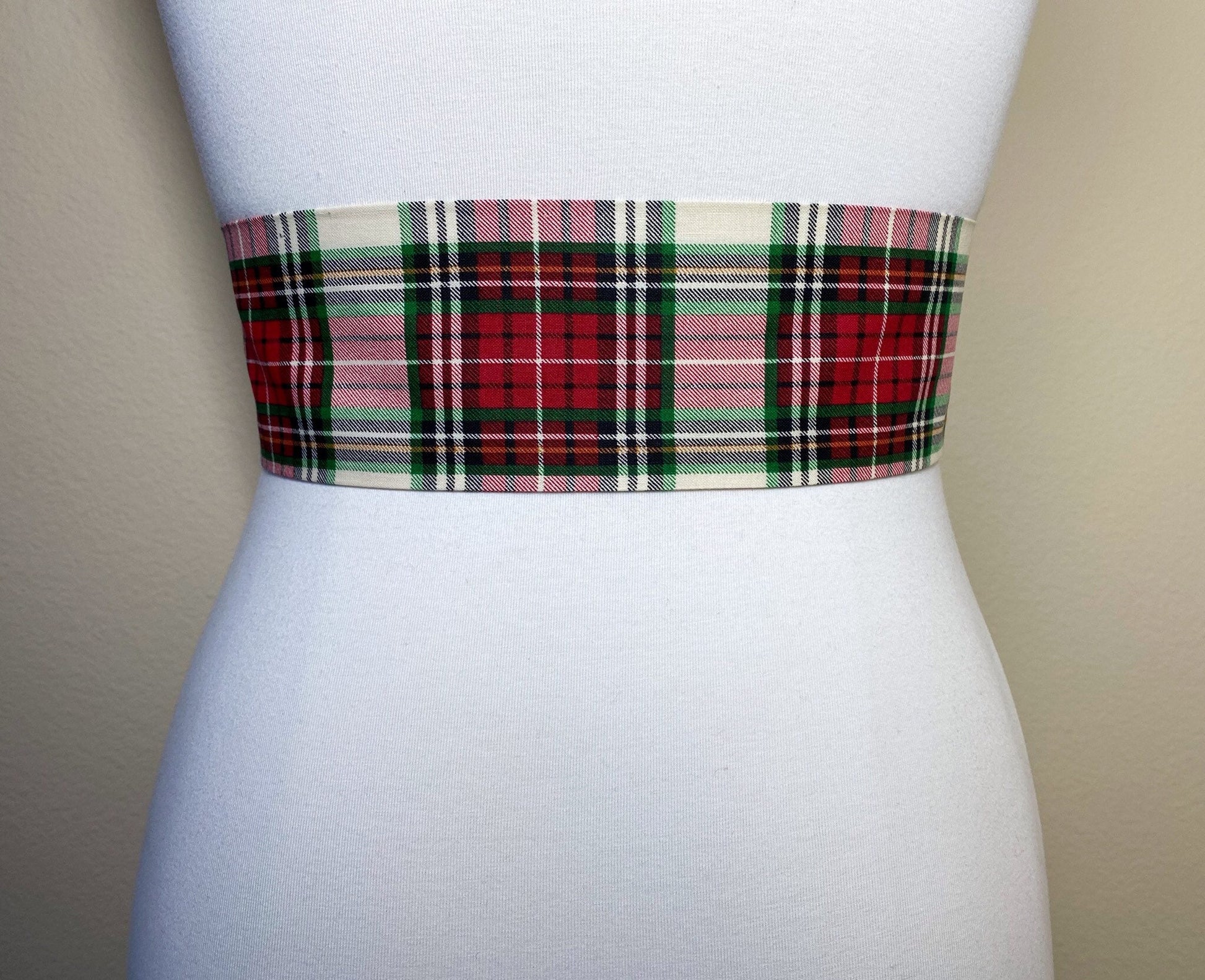 Large Print Stewart Dress Tartan Sash Belt, Wide Stewart Tartan Plaid Sash, Ivory & Red Plaid Sash, Scottish Tartan Accessories, Satin Swank