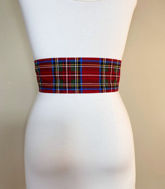 Deep Red Royal Stewart Tartan Sash Belt, Stewart Clan Tartan Plaid Sash, Red Plaid Sash, Red Tartan, Scottish Tartan Accessories Satin Swank